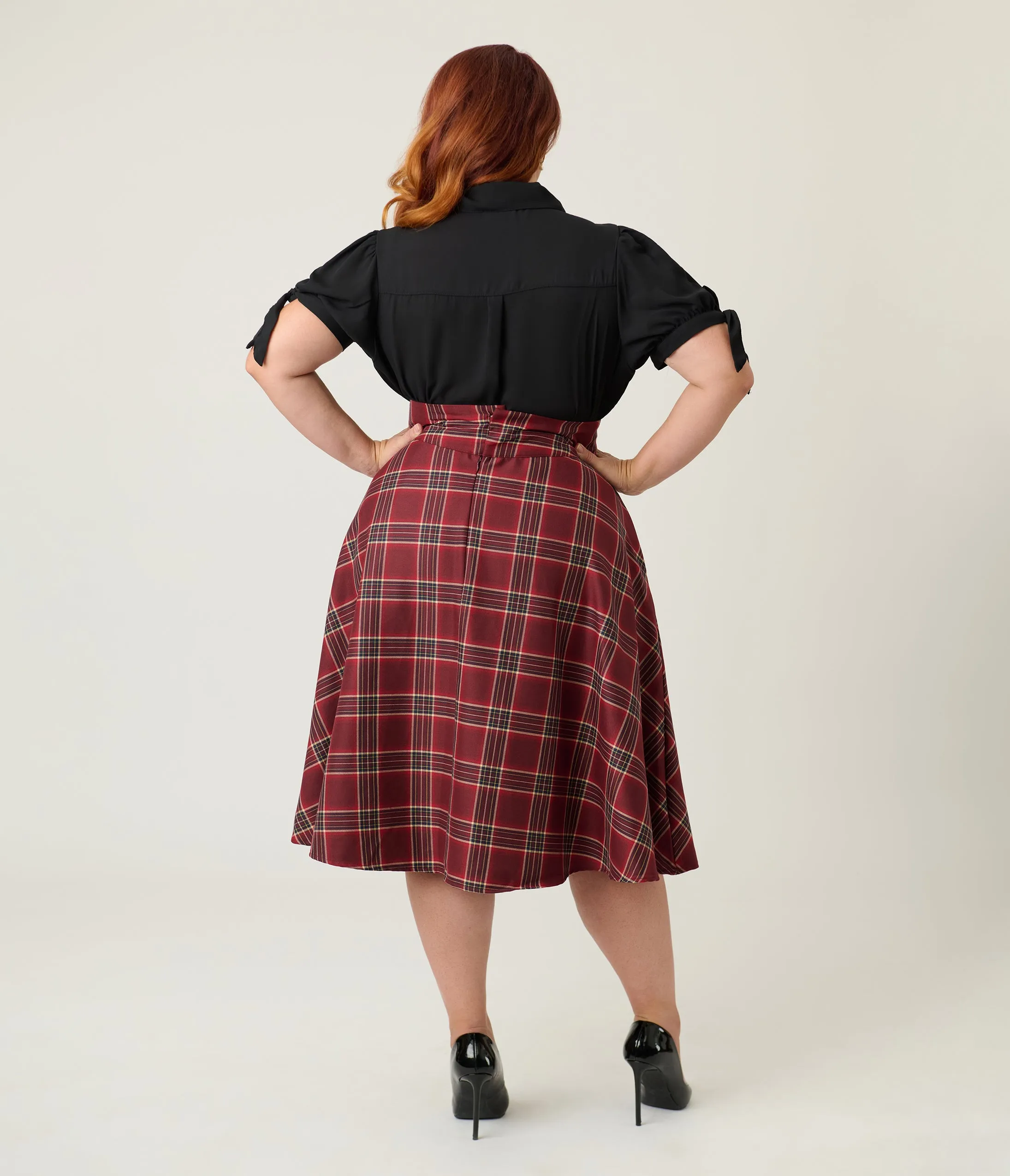 Unique Vintage Plus Size Burgundy Plaid Vivian Swing Skirt sold by Unique Vintage product image thumbnail 3