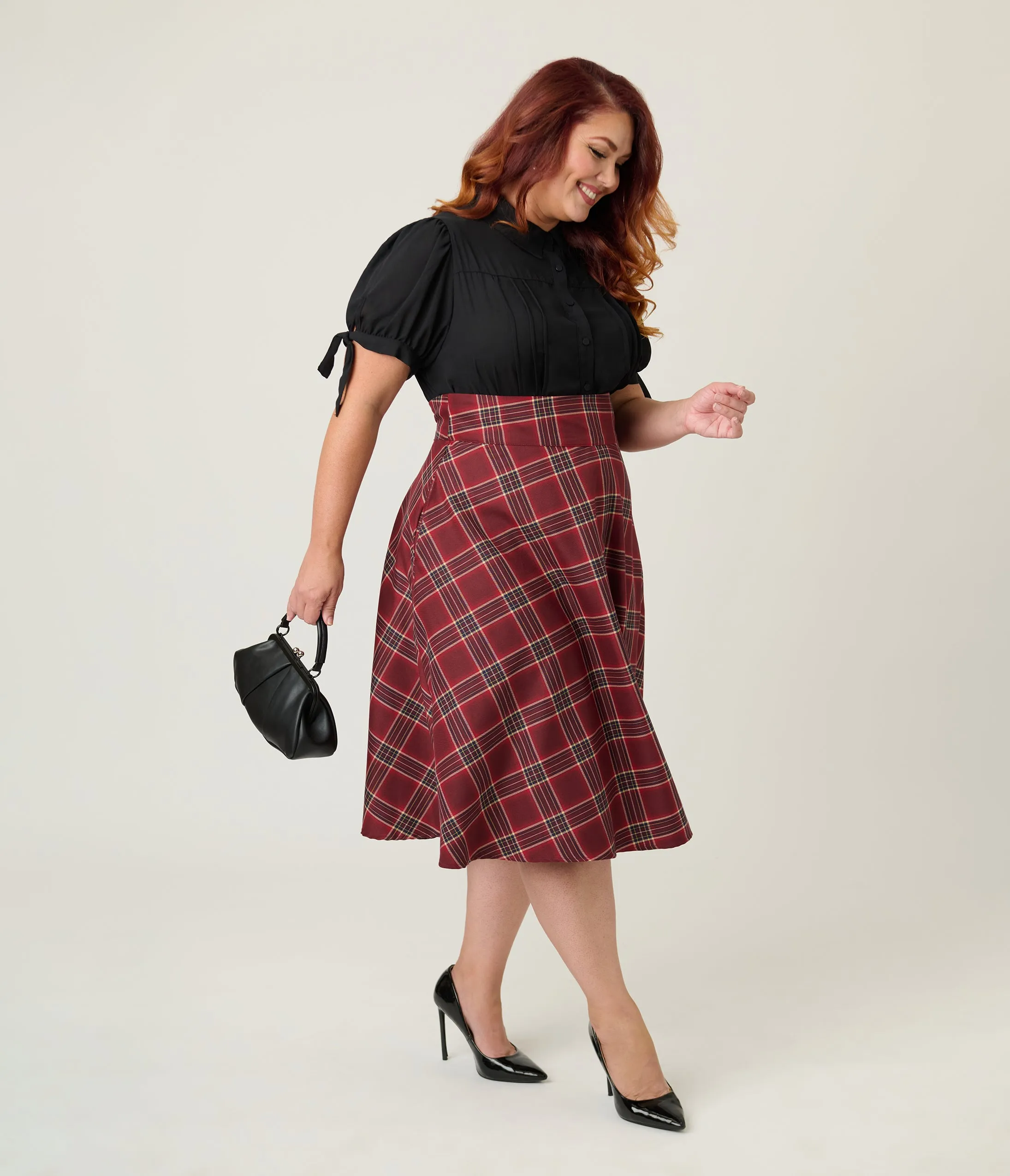 Unique Vintage Plus Size Burgundy Plaid Vivian Swing Skirt sold by Unique Vintage product image thumbnail 4