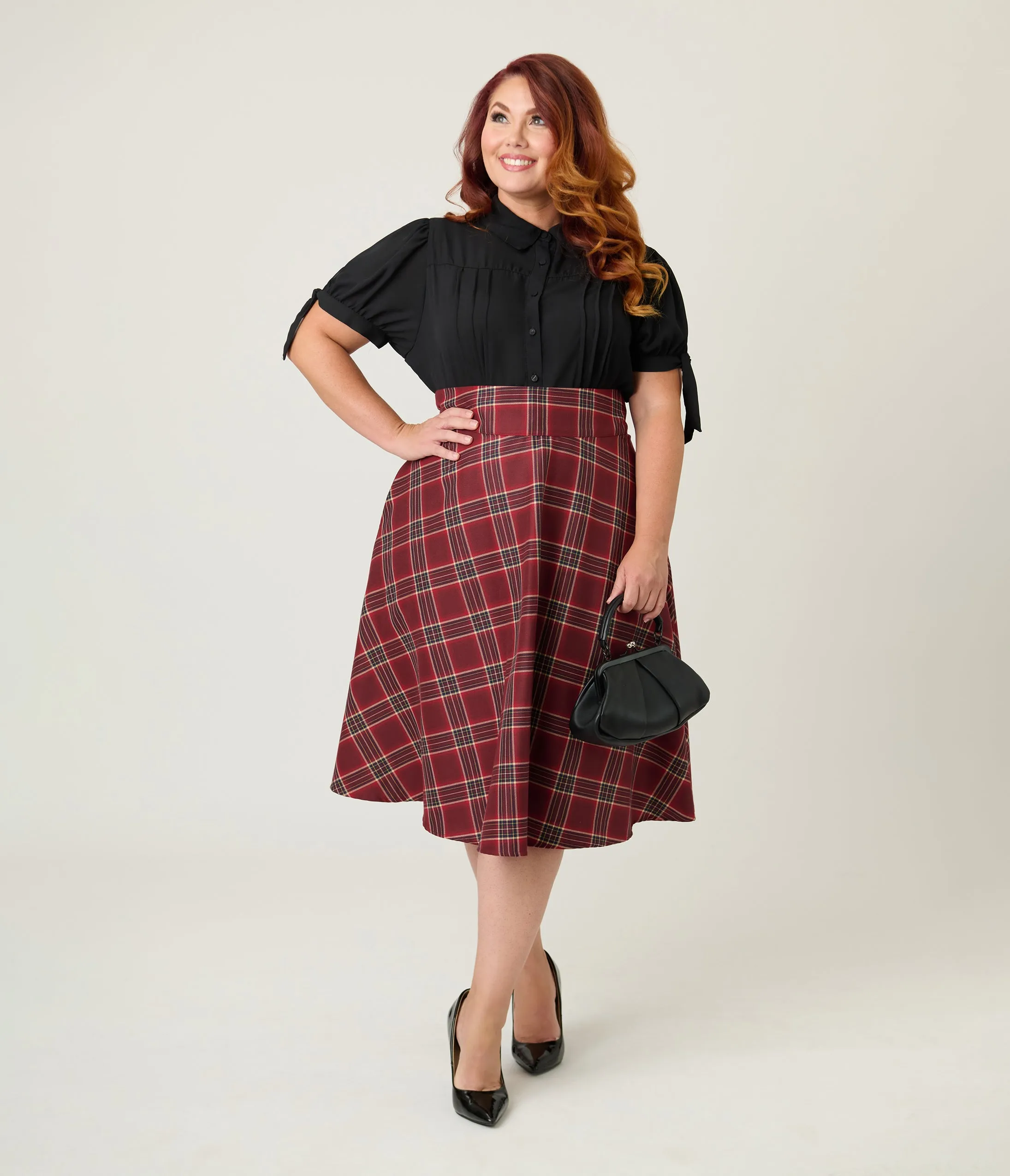 Unique Vintage Plus Size Burgundy Plaid Vivian Swing Skirt sold by Unique Vintage product image thumbnail 5