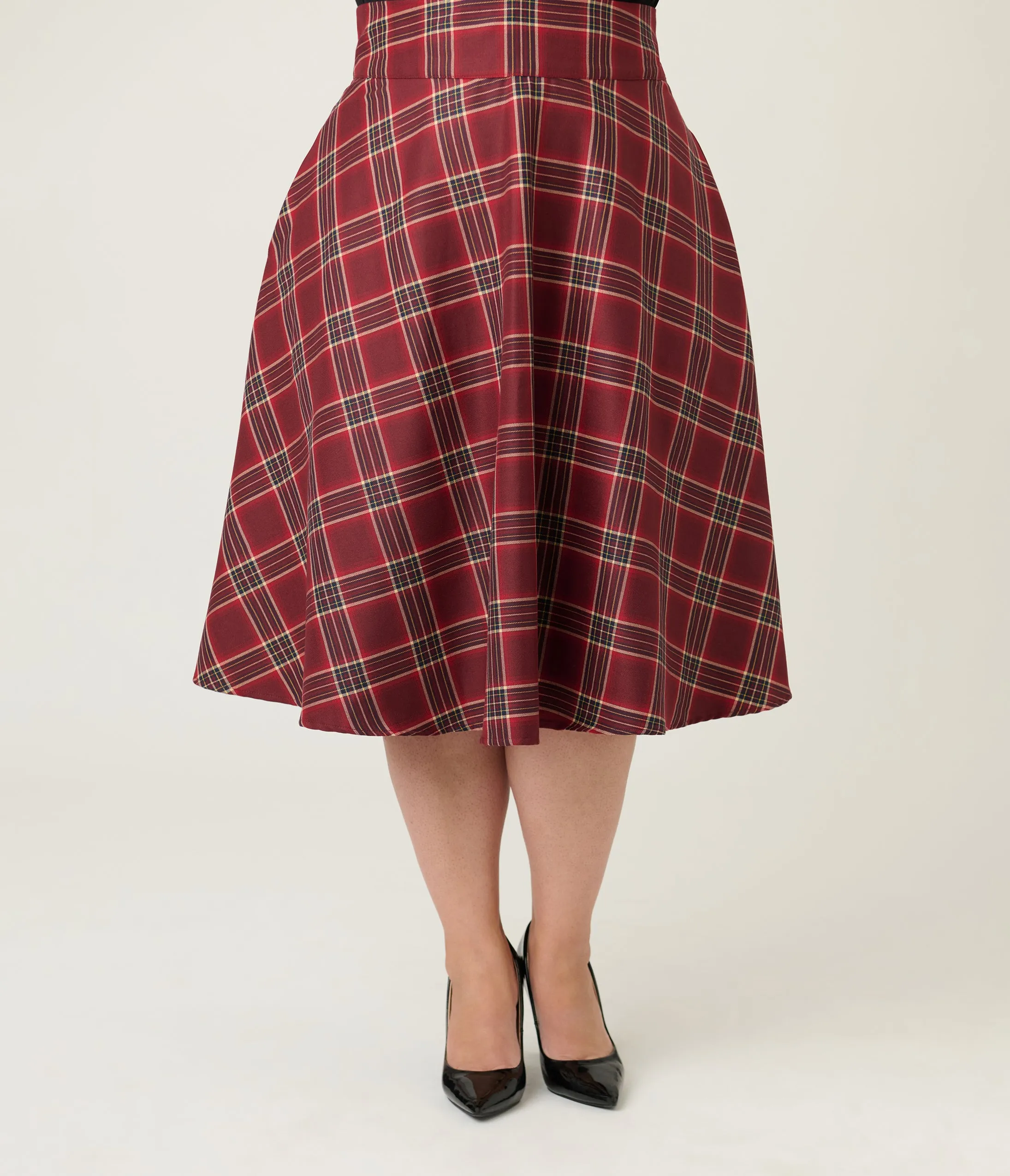 Unique Vintage Plus Size Burgundy Plaid Vivian Swing Skirt sold by Unique Vintage product image thumbnail 2