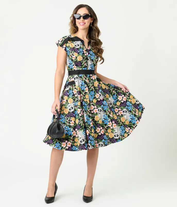 Unique Vintage Raccoon Floral Print Hedda Swing Dress sold by Unique Vintage