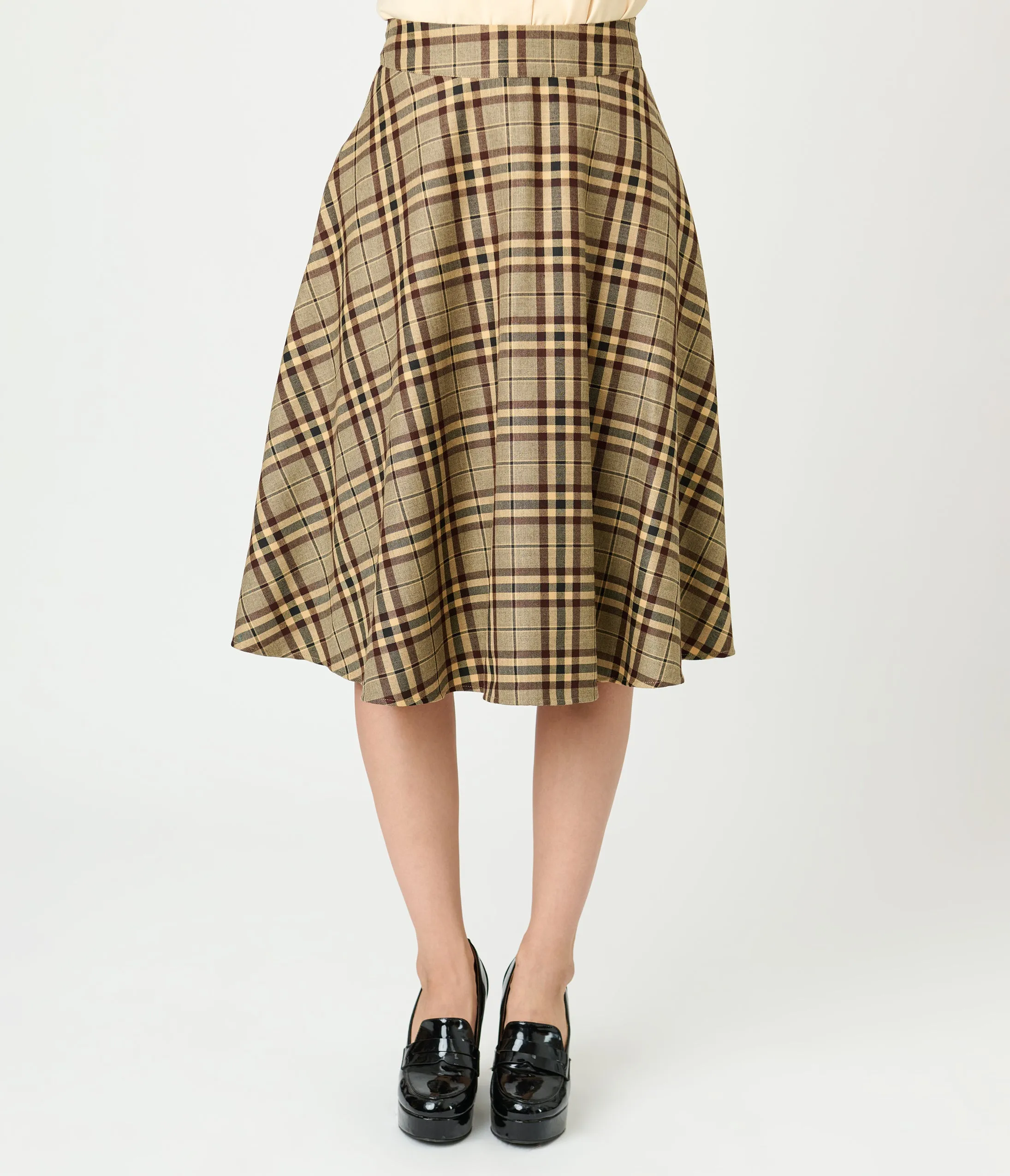 Unique Vintage Tan Plaid Vivian Swing Skirt sold by Unique Vintage product image thumbnail 2