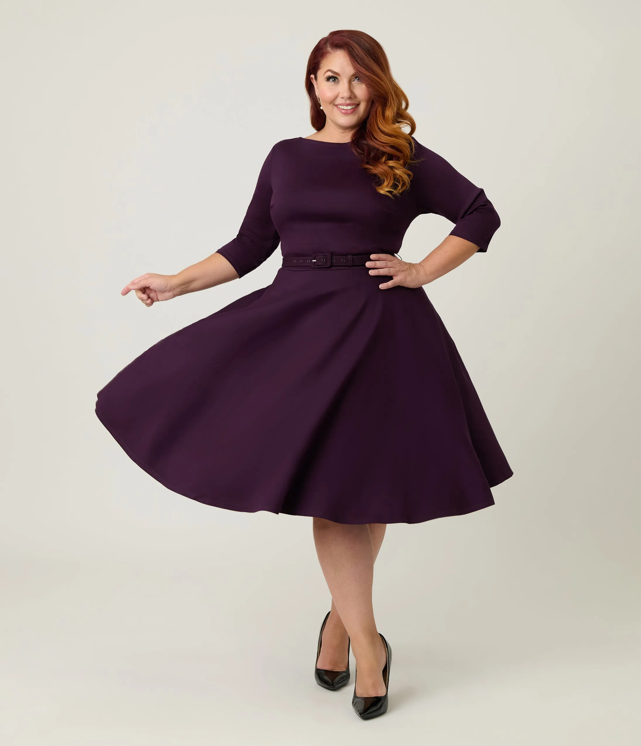Unique Vintage Plus Size Eggplant Devon Swing Dress sold by Unique Vintage product image thumbnail 3