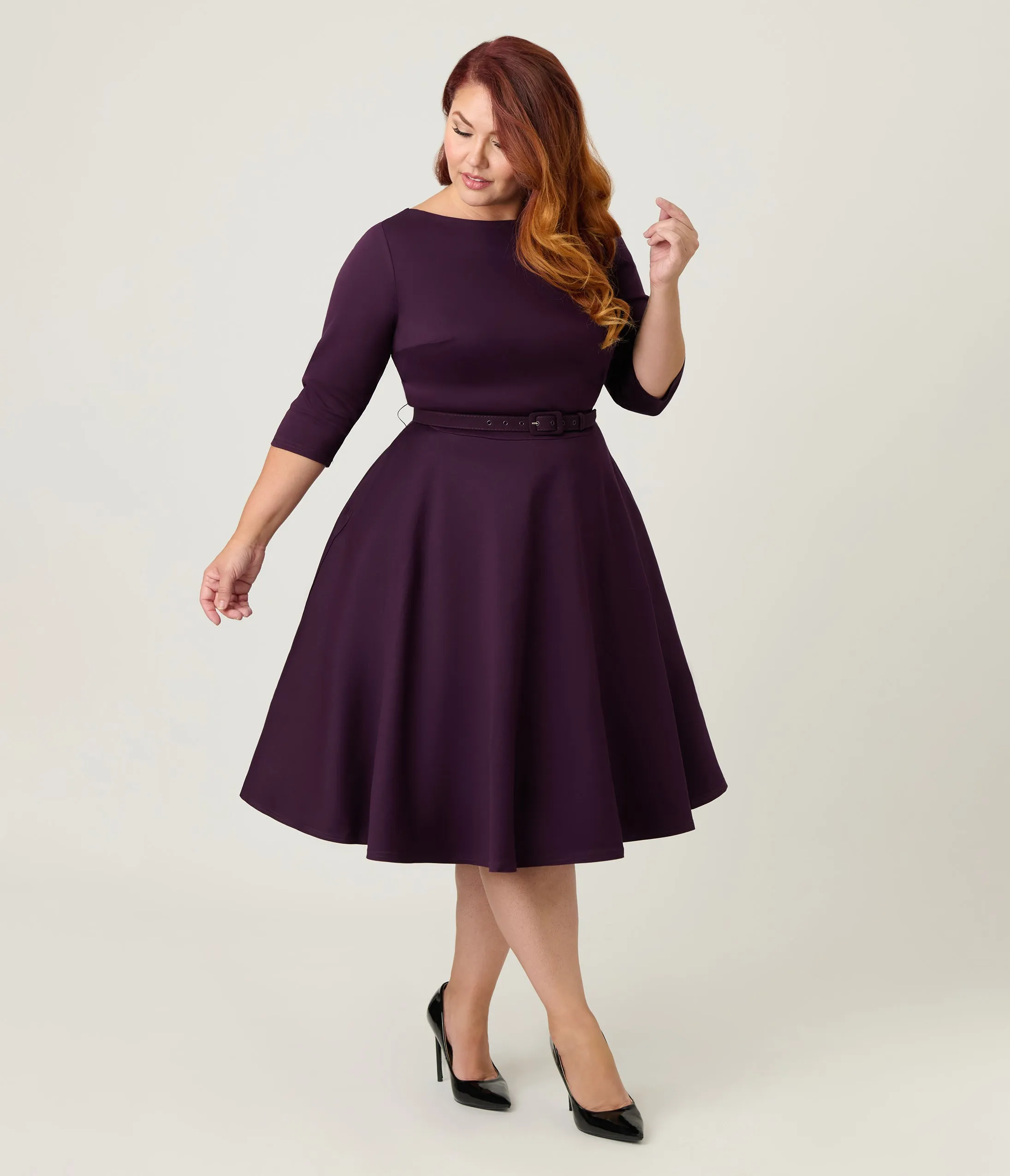 Unique Vintage Plus Size Eggplant Devon Swing Dress sold by Unique Vintage