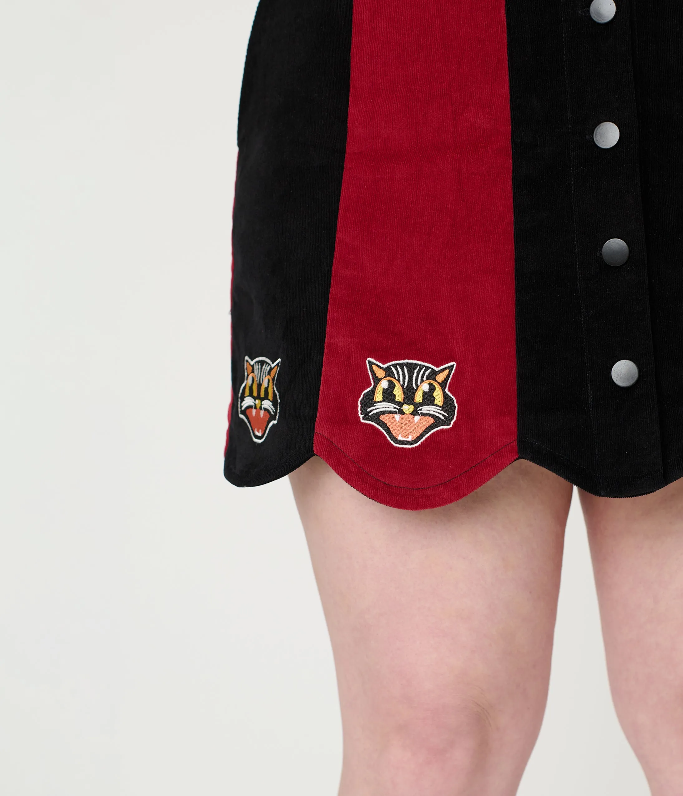 Smak Parlour Burgundy & Black Stripe Spooky Cat Corduroy Mini Skirt sold by Unique Vintage product image thumbnail 5