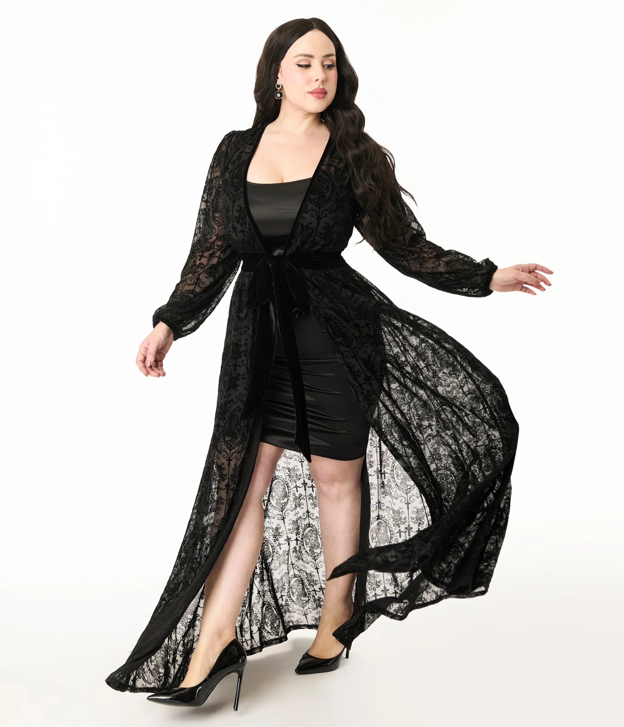 Unique Vintage Plus Size Black Flocked La Caterina Hollywood Duster sold by Unique Vintage product image thumbnail 5