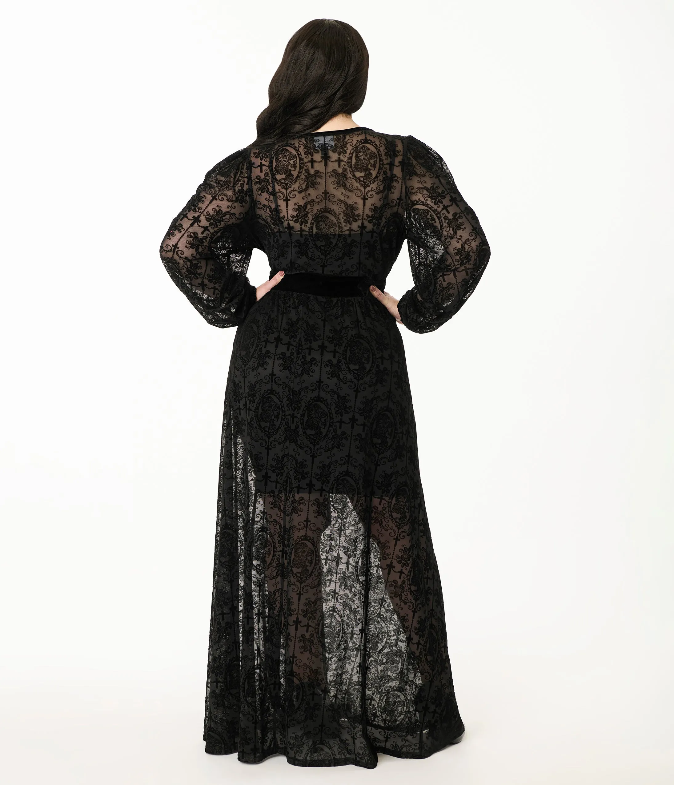 Unique Vintage Plus Size Black Flocked La Caterina Hollywood Duster sold by Unique Vintage product image thumbnail 3