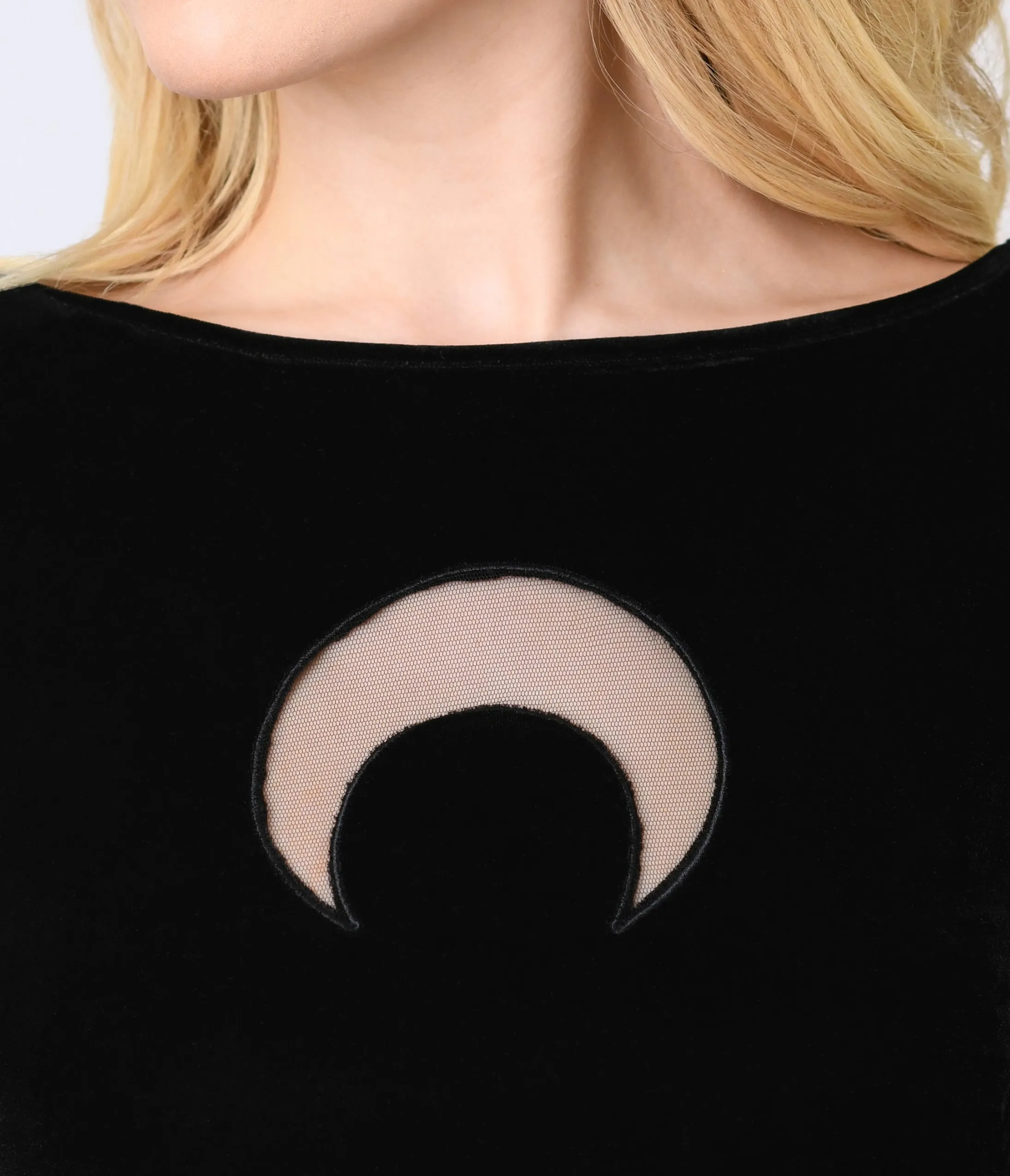 Smak Parlour Black Velvet Moon Cutout Downtown Scene Mini Dress sold by Unique Vintage product image thumbnail 2