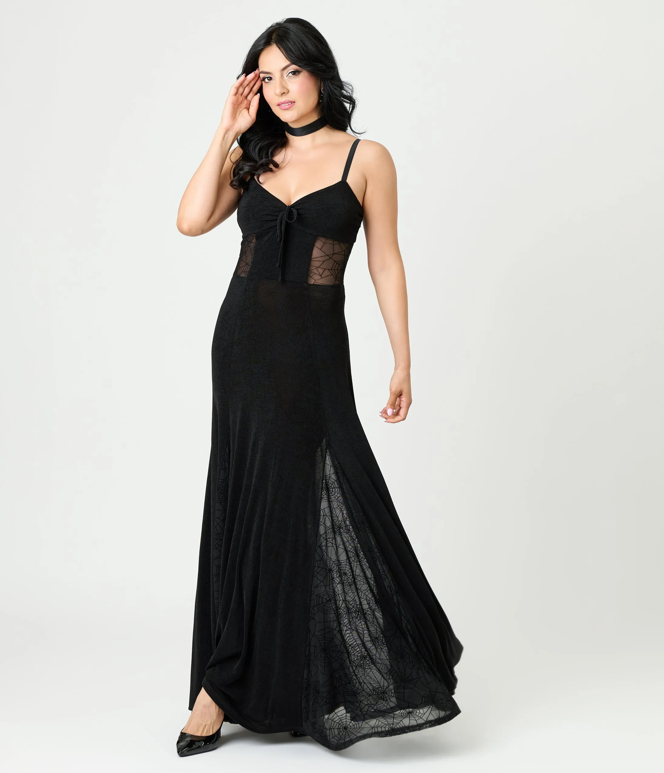 Unique Vintage Black Sheer Spiderweb Godet Maxi Dress sold by Unique Vintage product image thumbnail 4