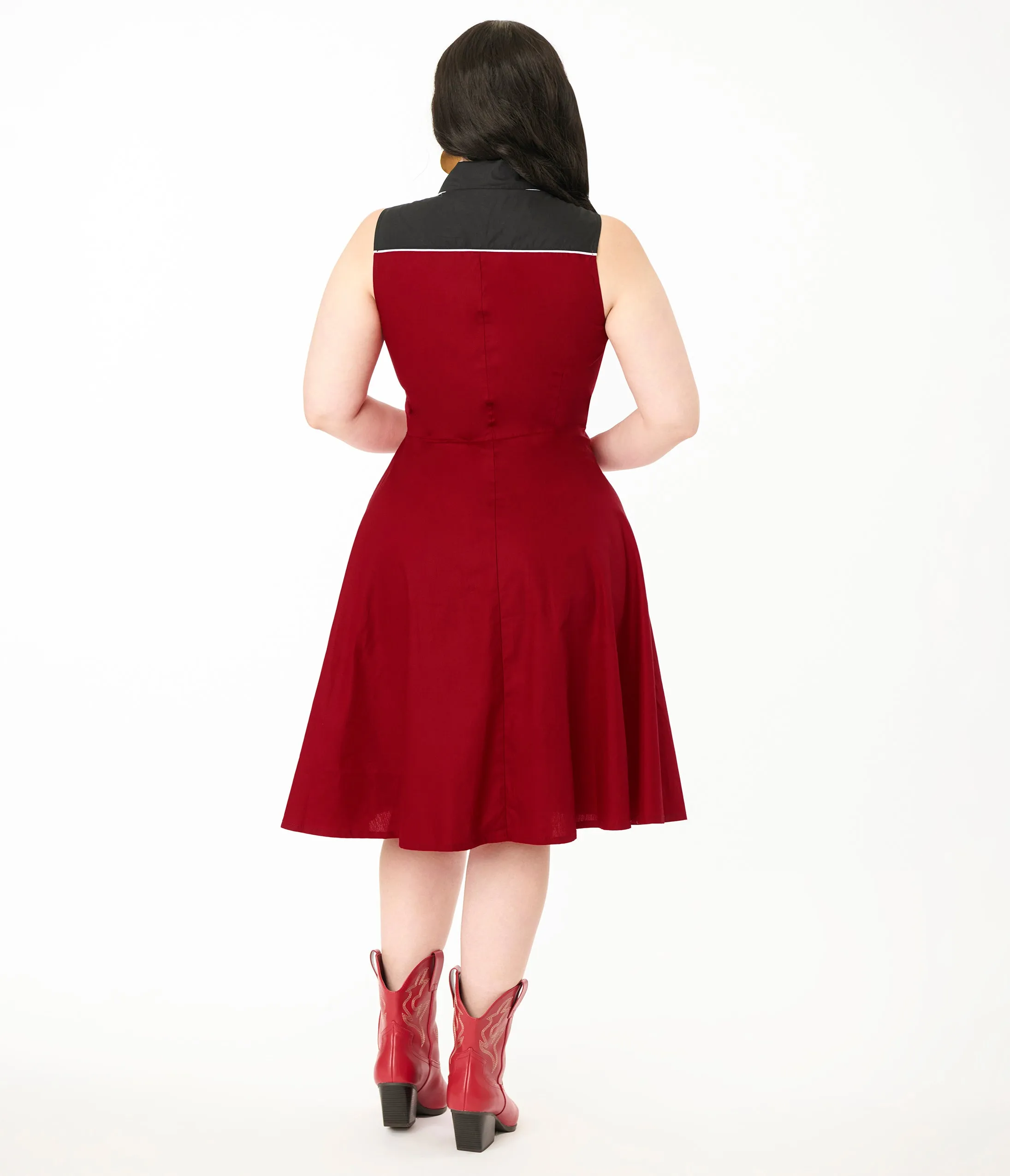 Unique Vintage Plus Size Burgundy & Gold Snake Embroidery Western Cotton Flare Dress sold by Unique Vintage product image thumbnail 4