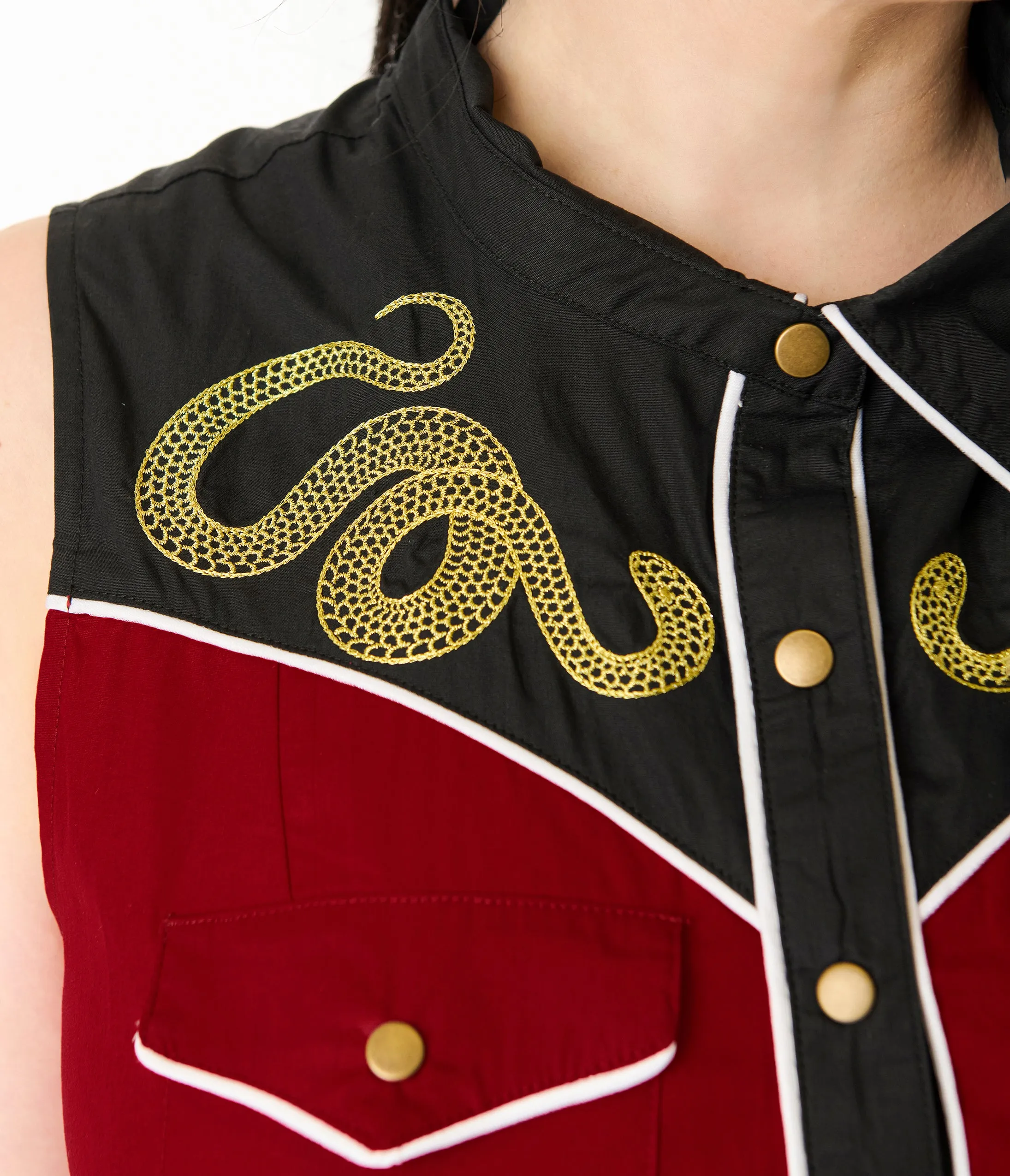 Unique Vintage Plus Size Burgundy & Gold Snake Embroidery Western Cotton Flare Dress sold by Unique Vintage product image thumbnail 2