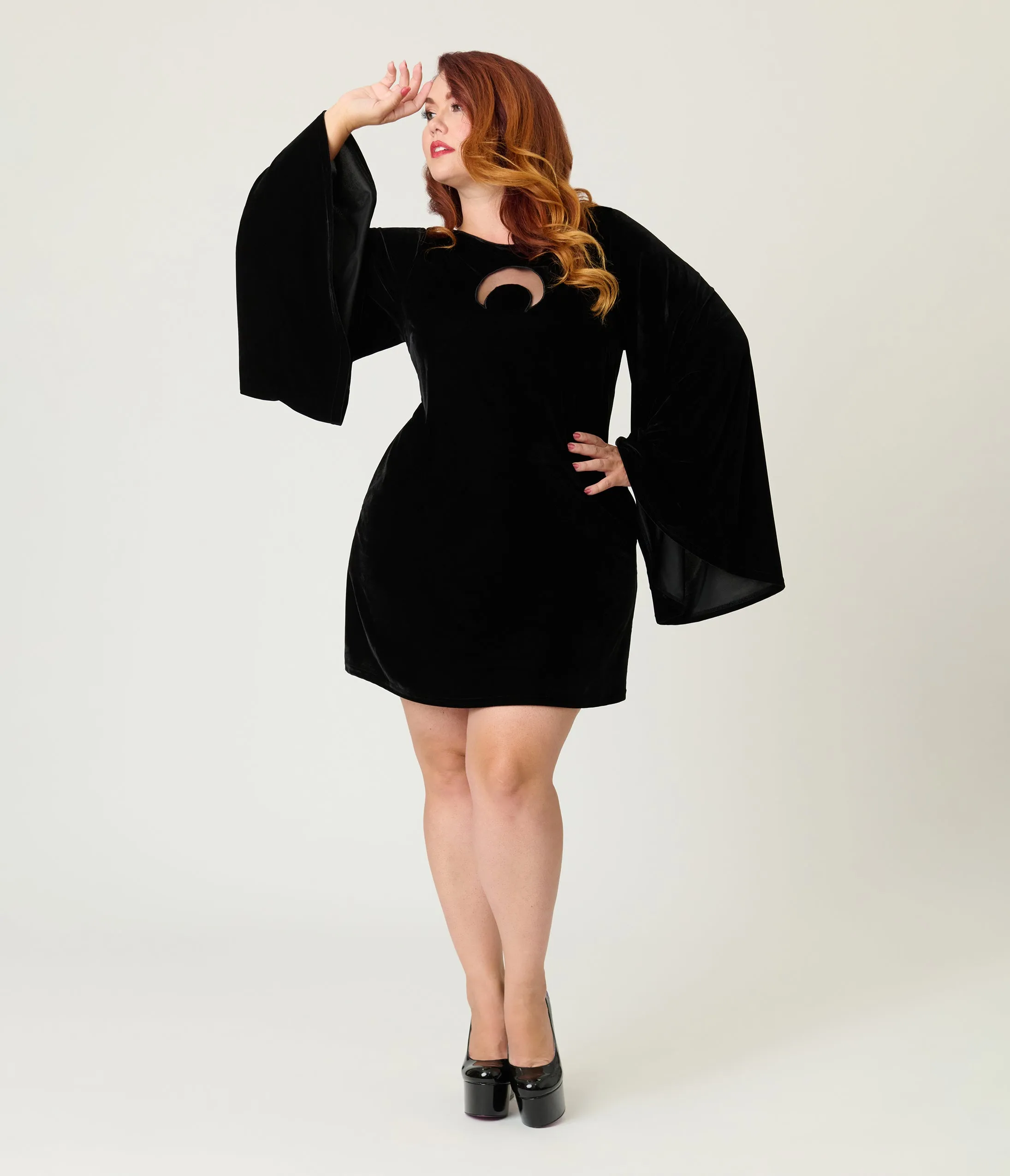 Smak Parlour Plus Size Black Velvet Moon Cutout Downtown Scene Mini Dress sold by Unique Vintage product image thumbnail 4