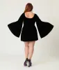 Smak Parlour Plus Size Black Velvet Moon Cutout Downtown Scene Mini Dress sold by Unique Vintage