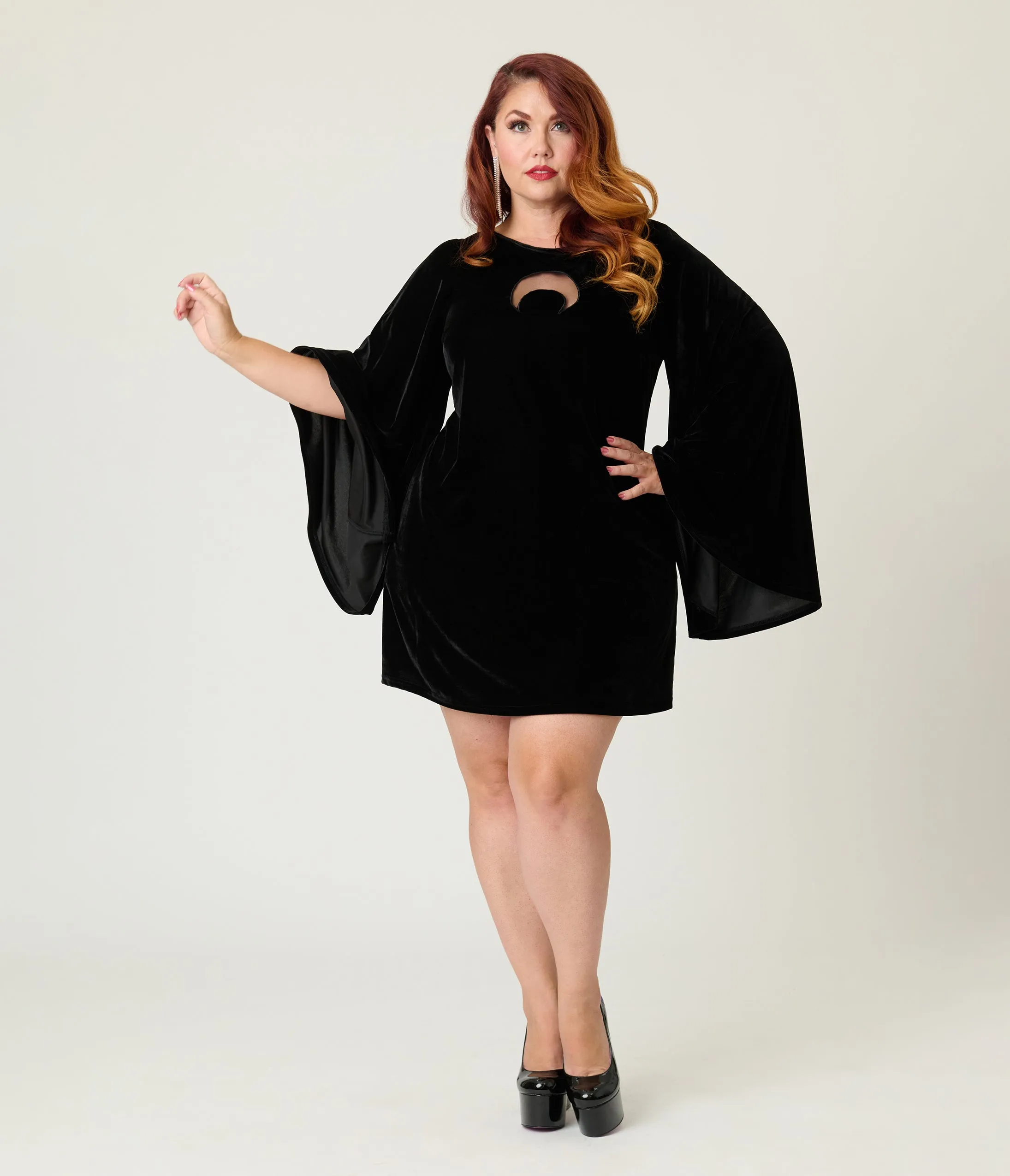 Smak Parlour Plus Size Black Velvet Moon Cutout Downtown Scene Mini Dress sold by Unique Vintage product image thumbnail 3