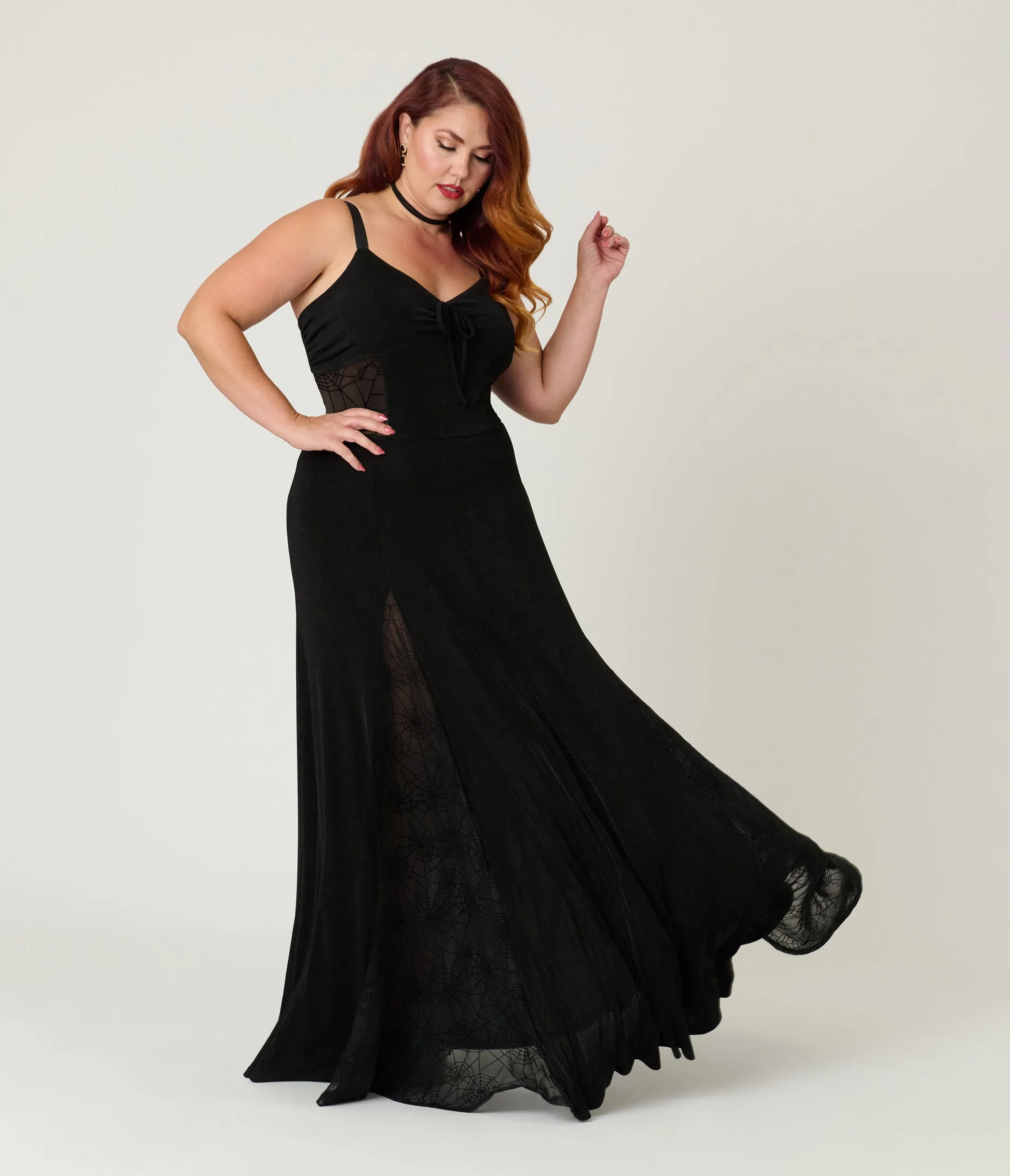 Unique Vintage Plus Size Black Sheer Spiderweb Godet Maxi Dress sold by Unique Vintage product image thumbnail 3