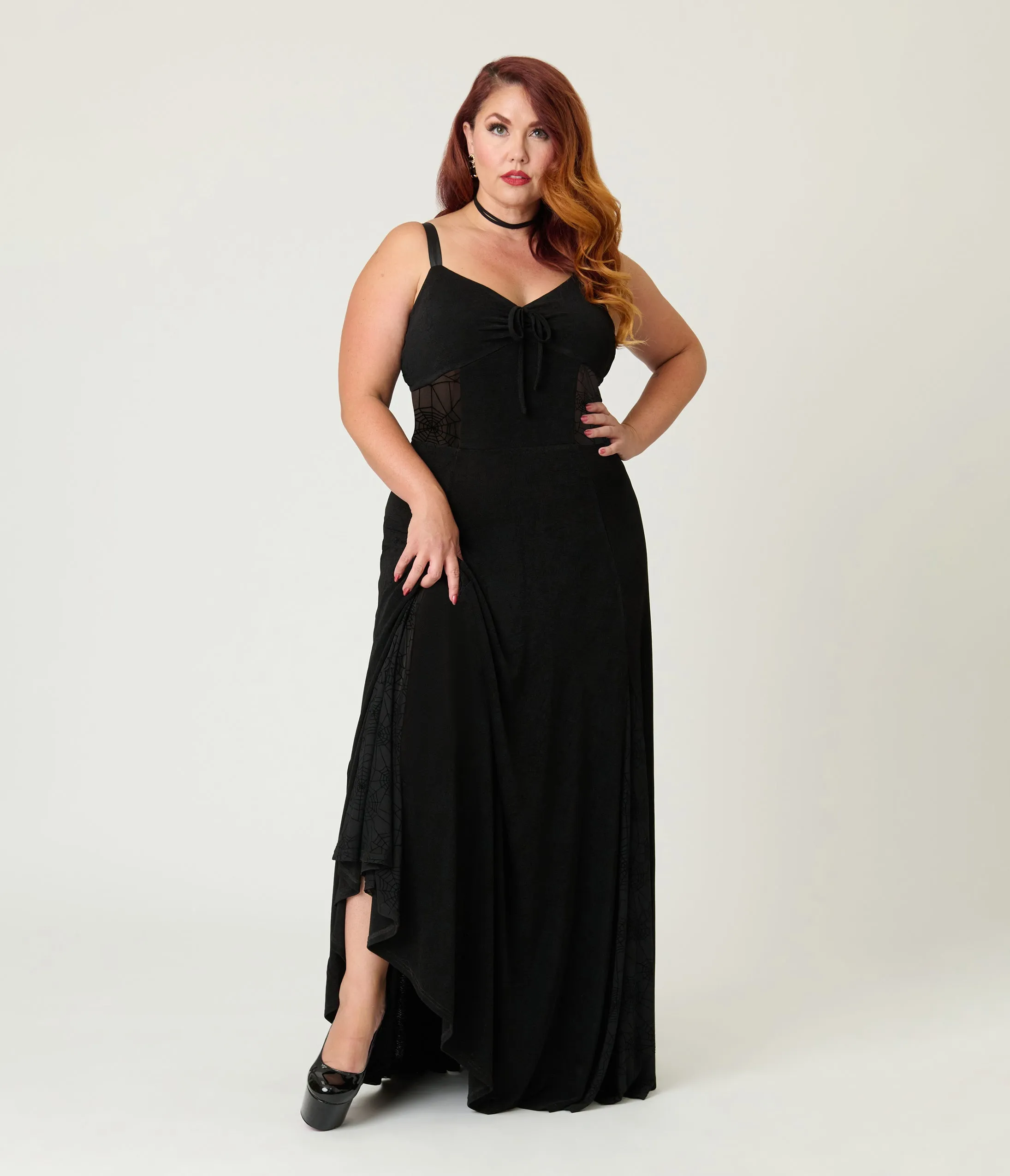 Unique Vintage Plus Size Black Sheer Spiderweb Godet Maxi Dress sold by Unique Vintage product image thumbnail 4