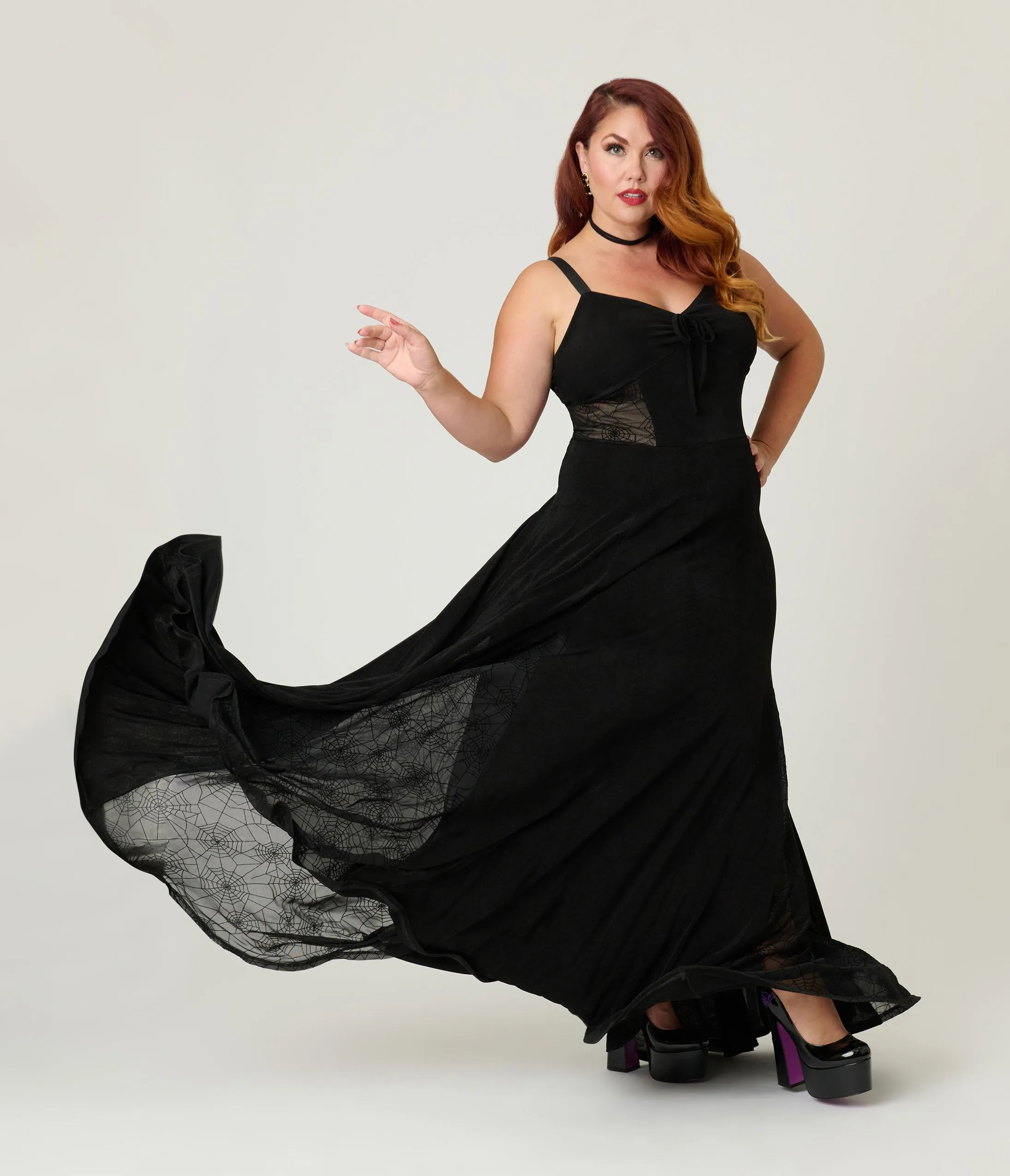 Unique Vintage Plus Size Black Sheer Spiderweb Godet Maxi Dress sold by Unique Vintage