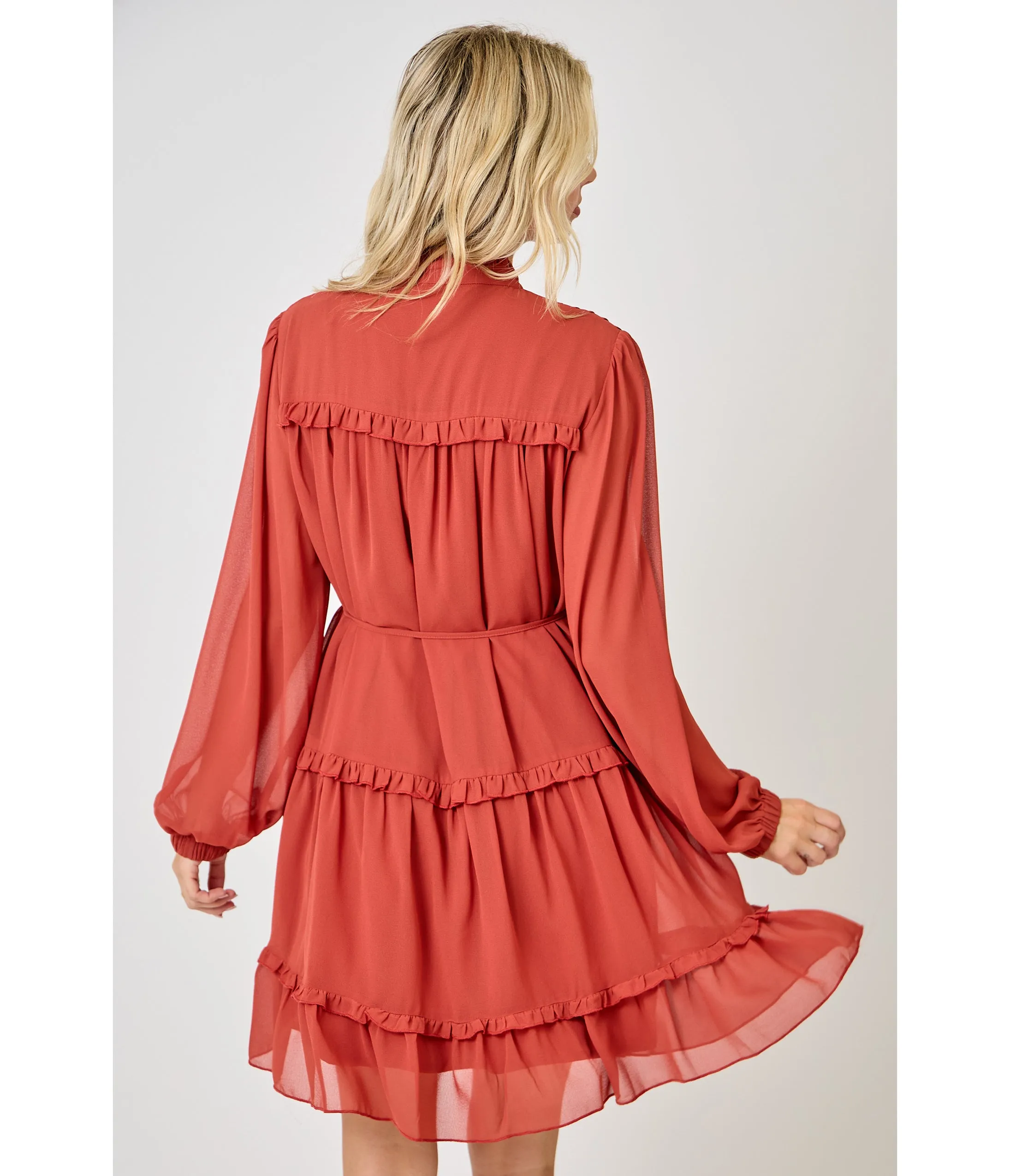 Rust Red Chiffon Flare Dress sold by Unique Vintage product image thumbnail 3