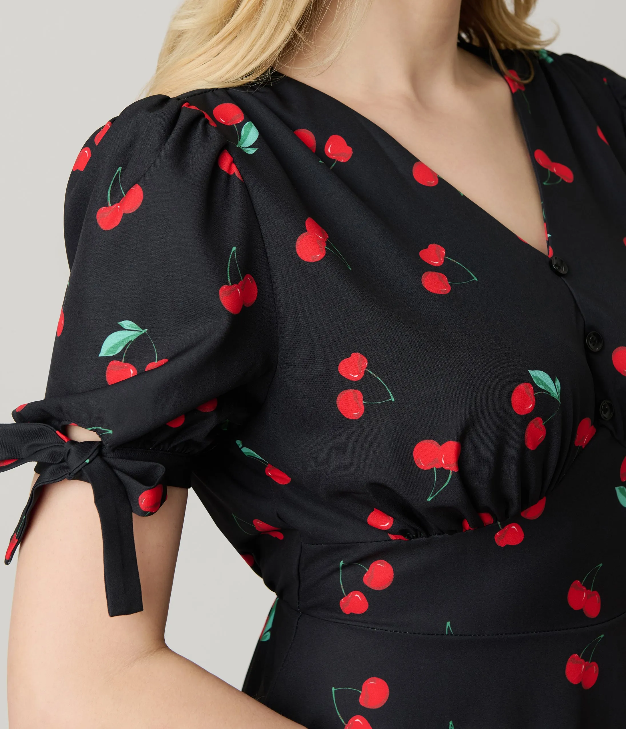 Black & Cherry Print Fit & Flare Dress sold by Unique Vintage product image thumbnail 4