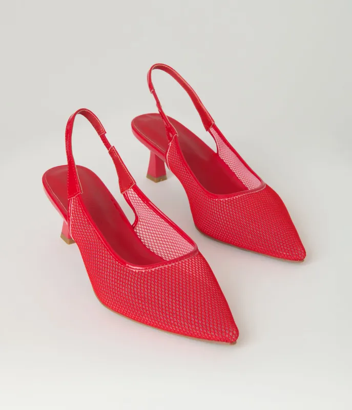 Red Mesh Pointed Toe Slingback Pumps sold by Unique Vintage