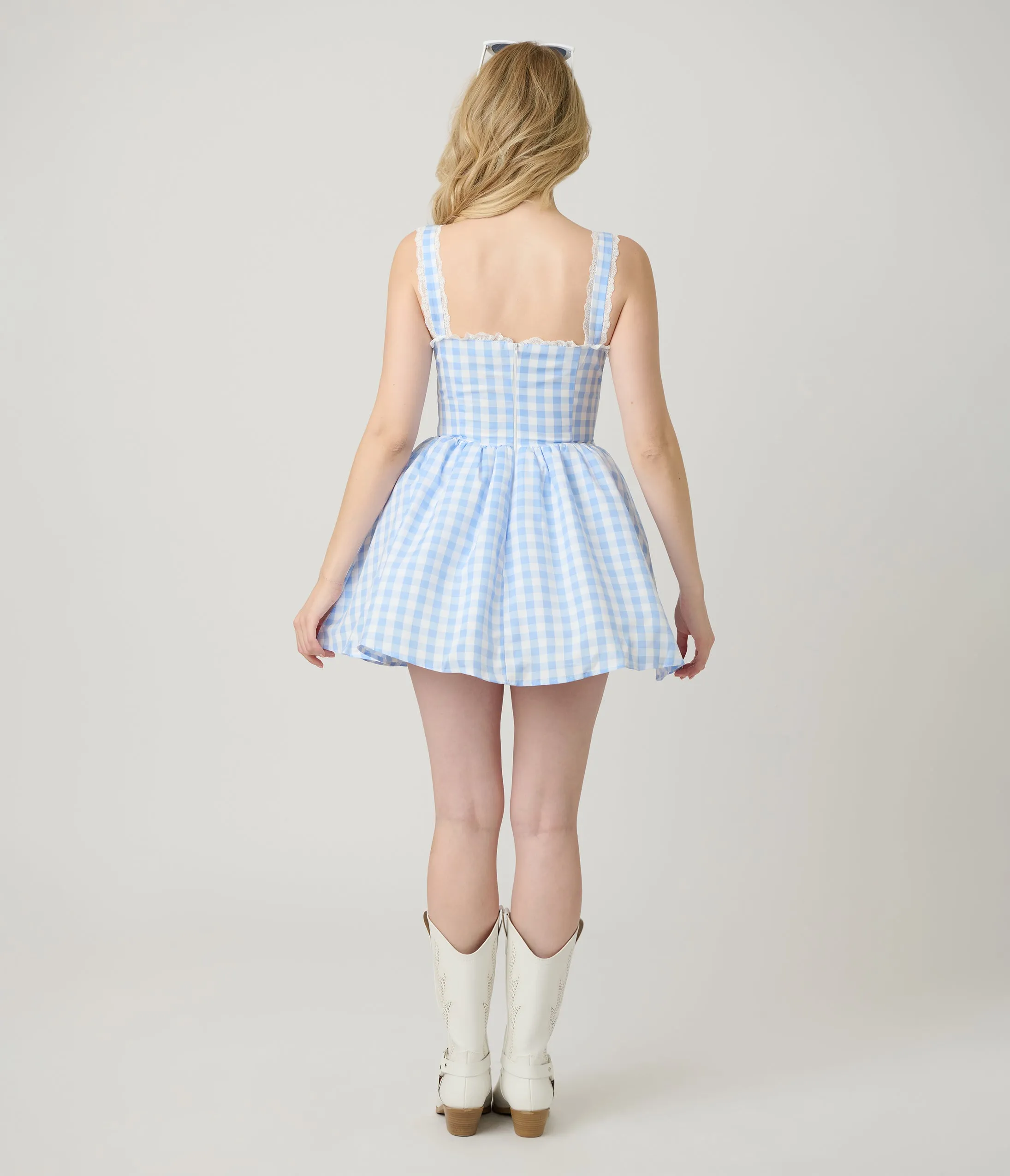 Blue Gingham Sweetheart Mini Dress sold by Unique Vintage product image thumbnail 2