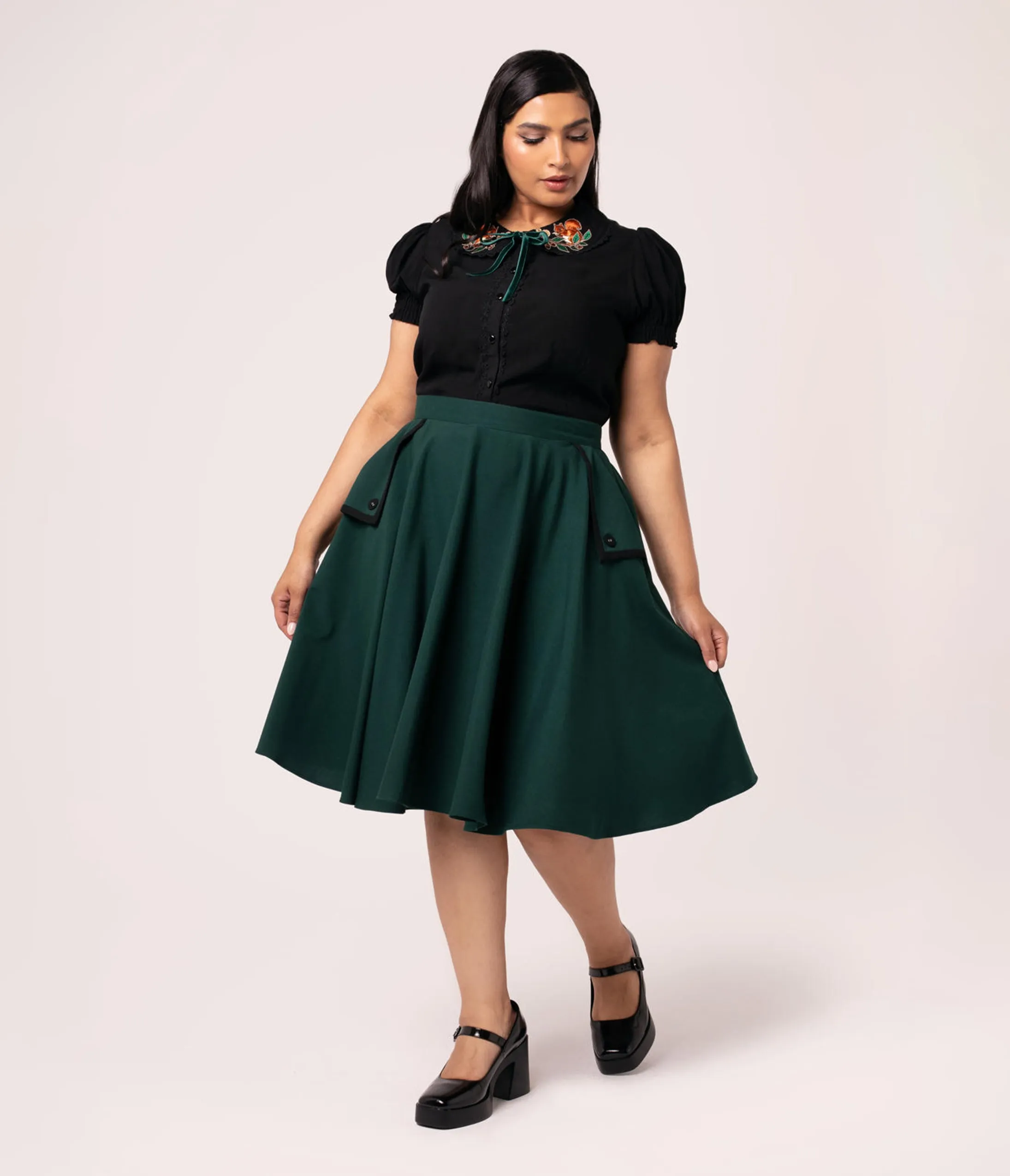 Hell Bunny Green Jessica Swing Skirt sold by Unique Vintage