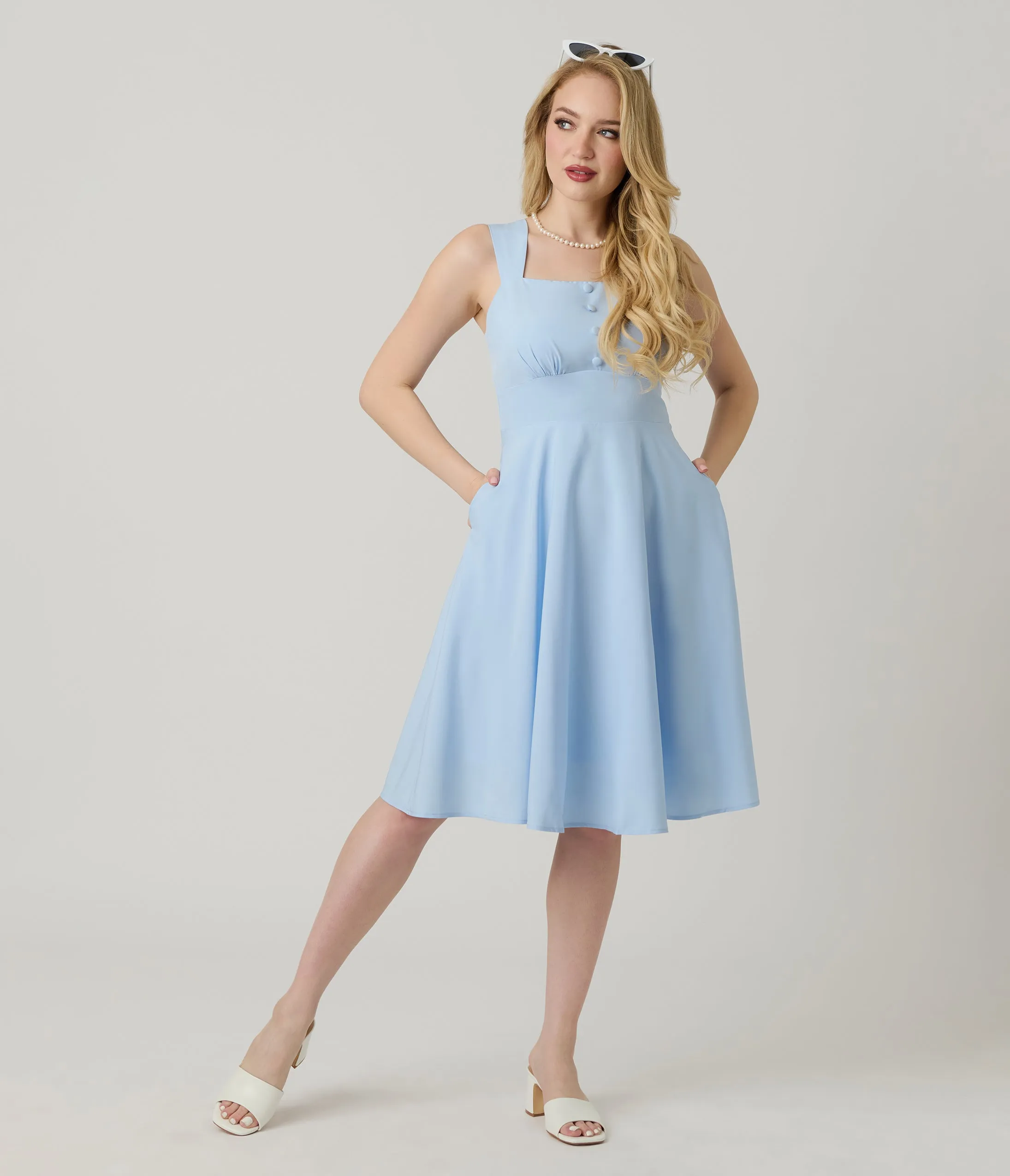 Light Blue Sleeveless Fit & Flare Dress sold by Unique Vintage product image thumbnail 3
