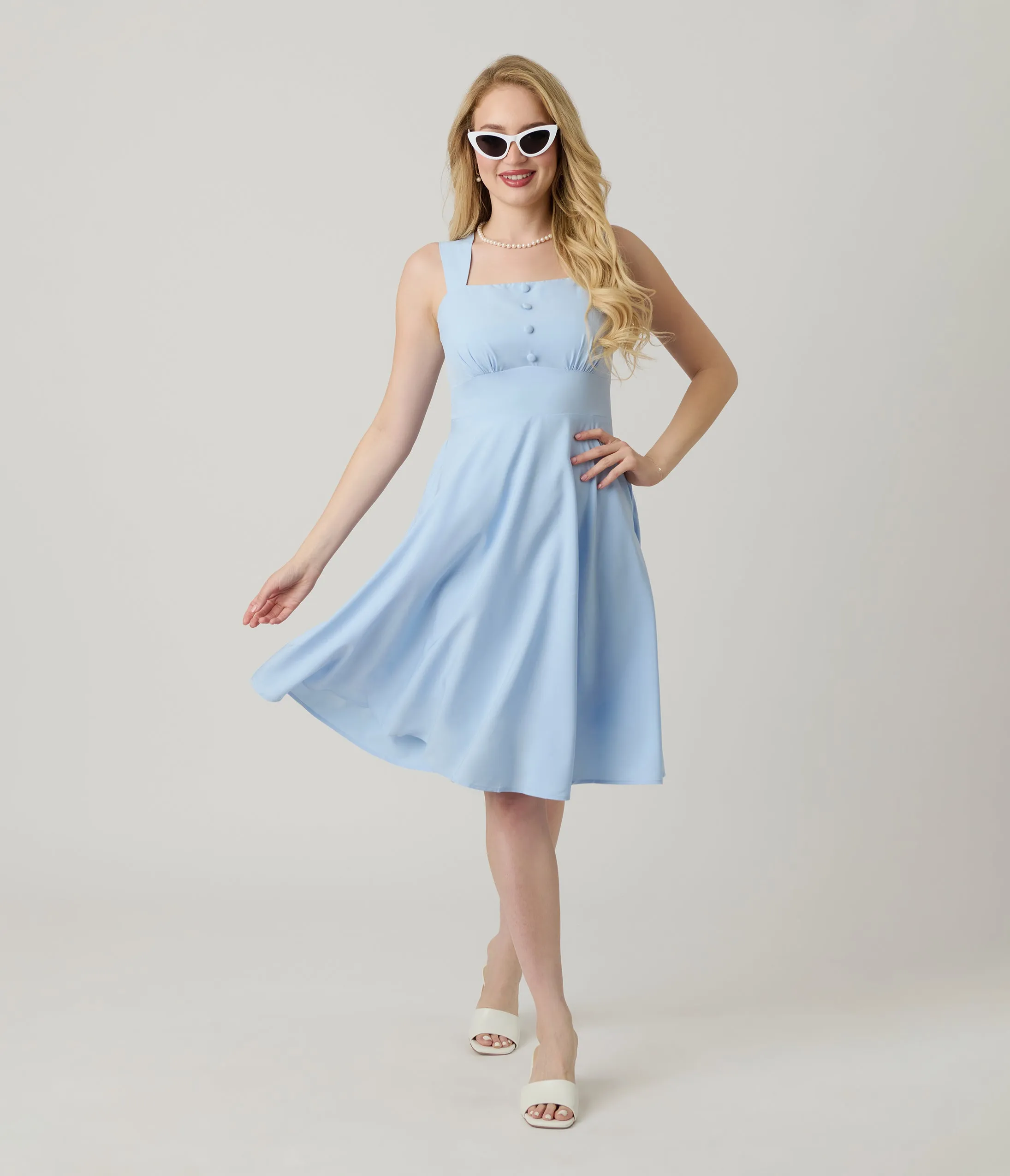 Light Blue Sleeveless Fit & Flare Dress sold by Unique Vintage product image thumbnail 4