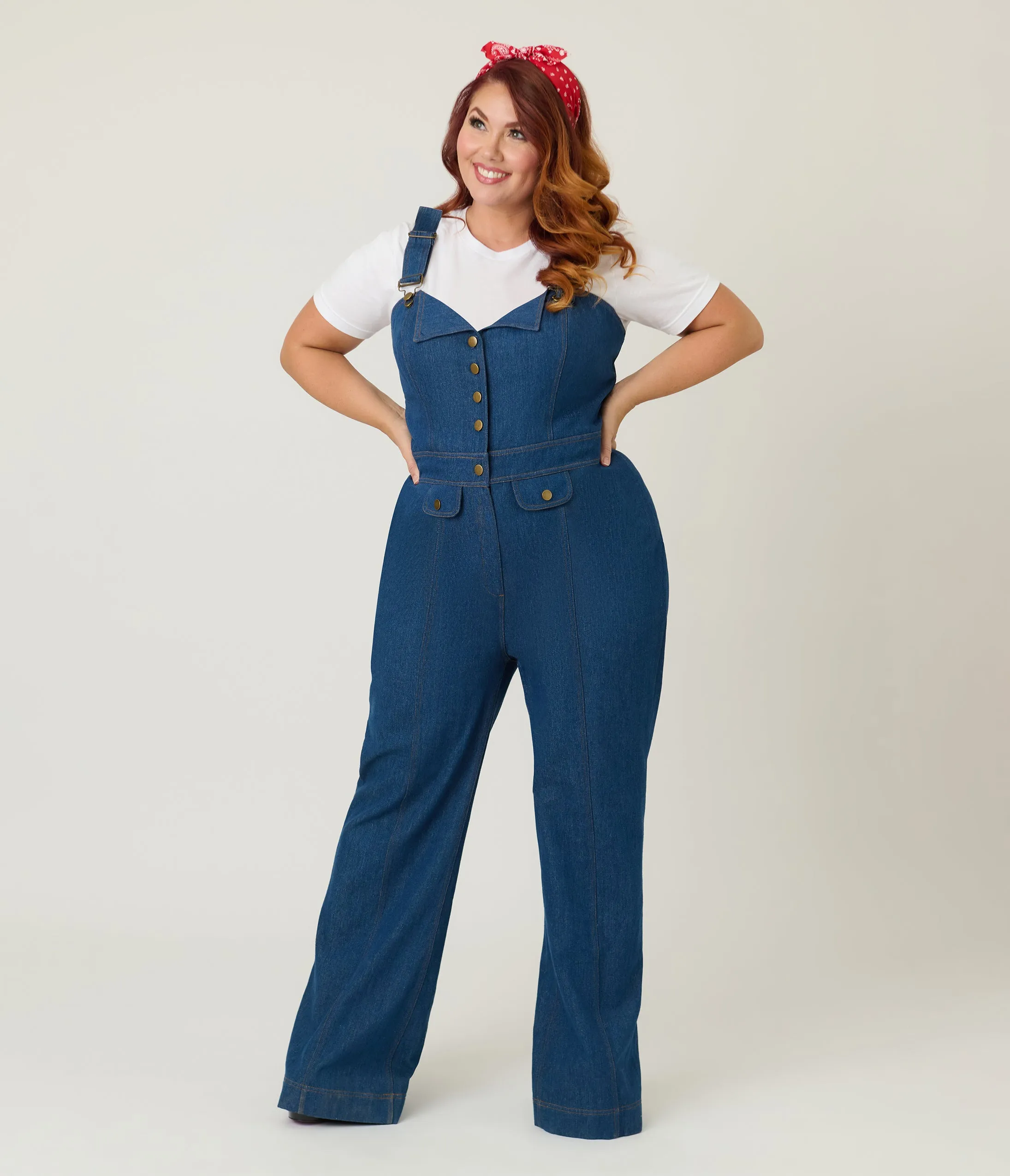 Smak Parlour Plus Size Blue Denim Wide Leg Dungarees sold by Unique Vintage product image thumbnail 3