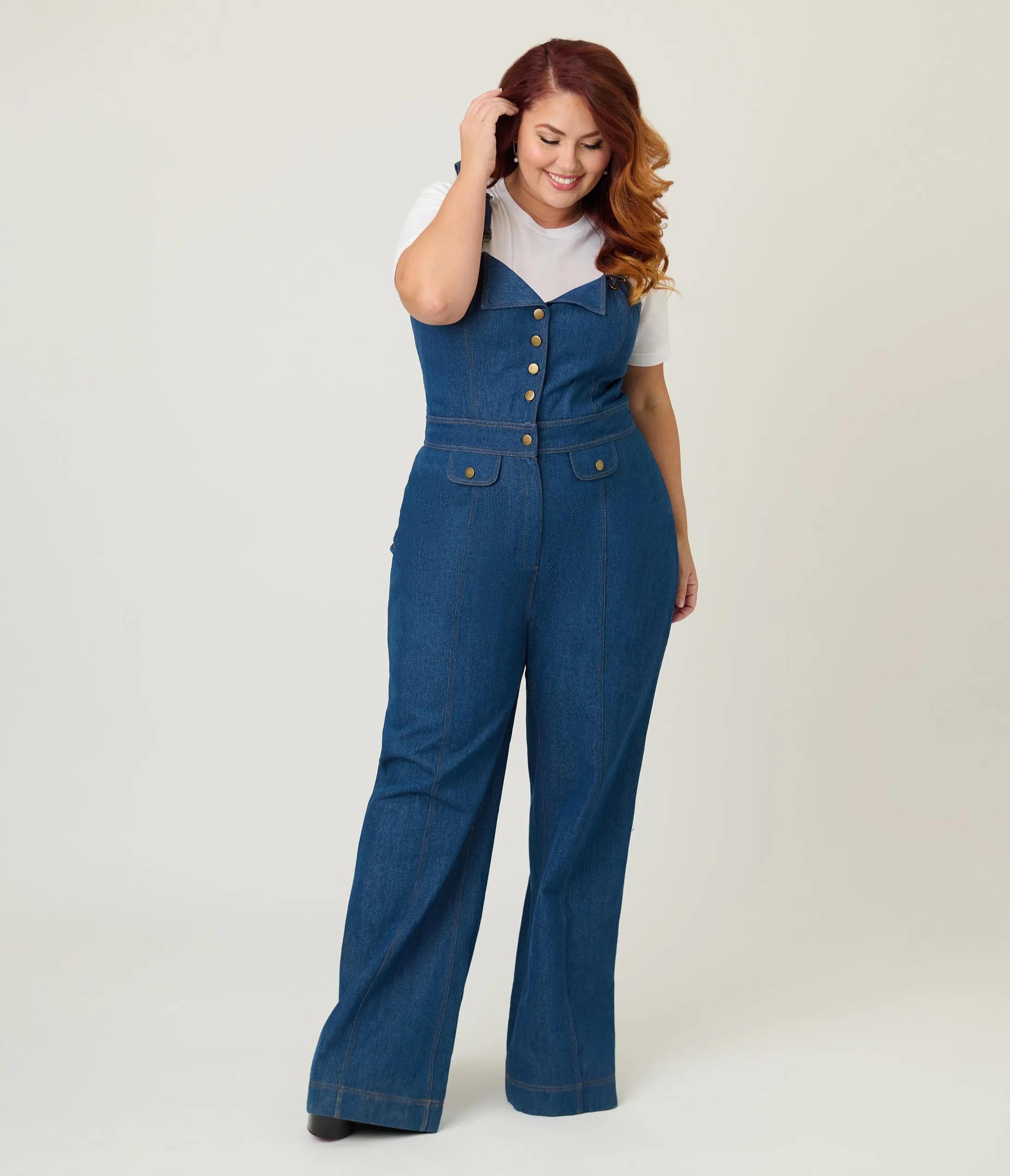 Smak Parlour Plus Size Blue Denim Wide Leg Dungarees sold by Unique Vintage product image thumbnail 4
