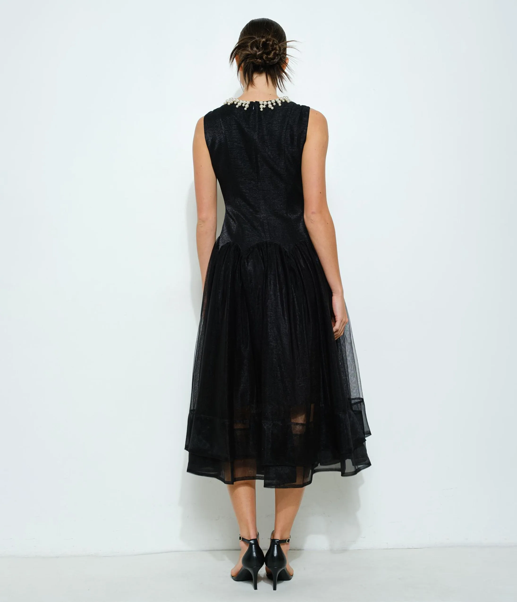 Black Tulle & Pearl Collar Midi Dress sold by Unique Vintage product image thumbnail 3