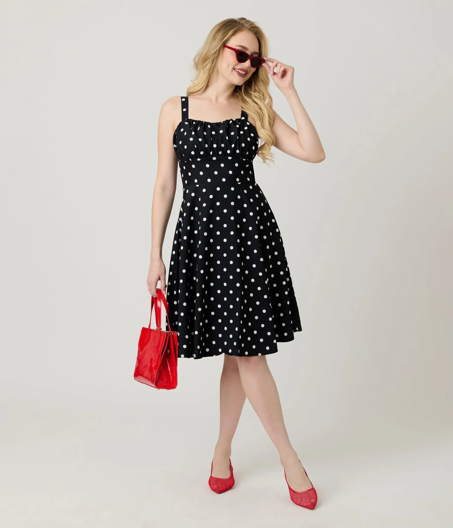Black & White Polka Dot Sleeveless Fit & Flare Dress sold by Unique Vintage