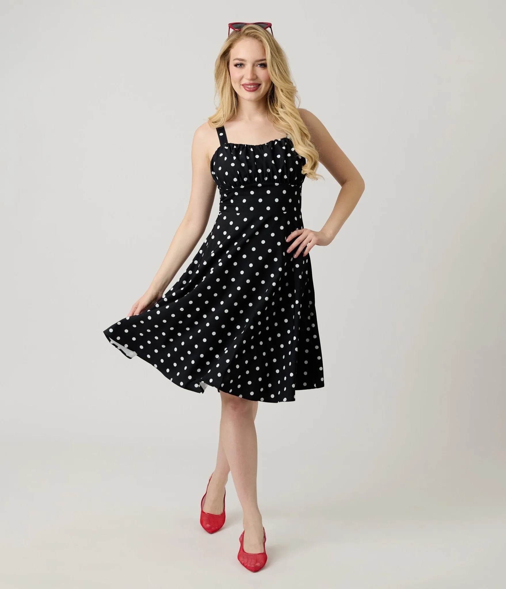 Black & White Polka Dot Sleeveless Fit & Flare Dress sold by Unique Vintage product image thumbnail 3