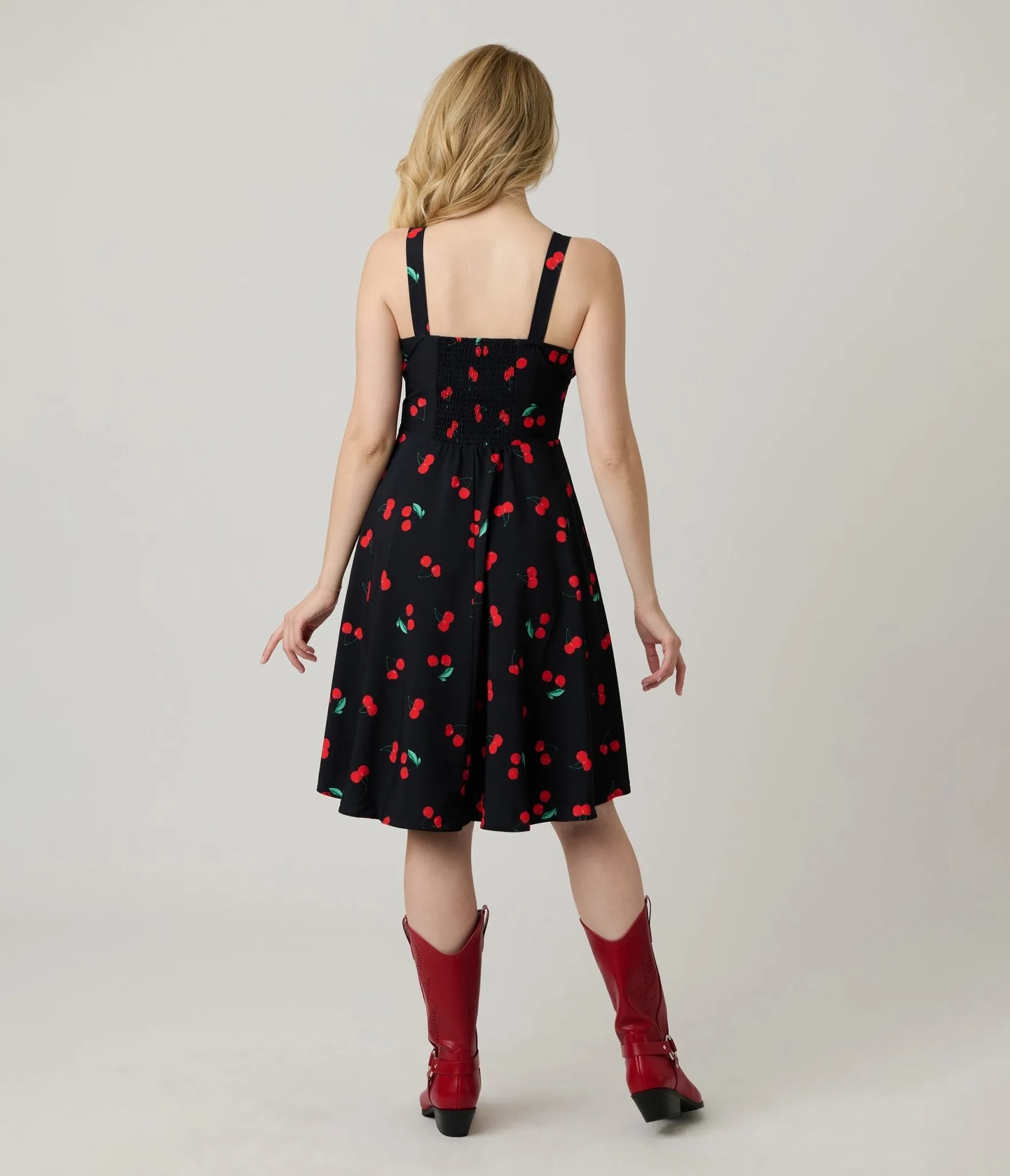 Black Cherry Print Sleeveless Fit & Flare Dress sold by Unique Vintage product image thumbnail 2