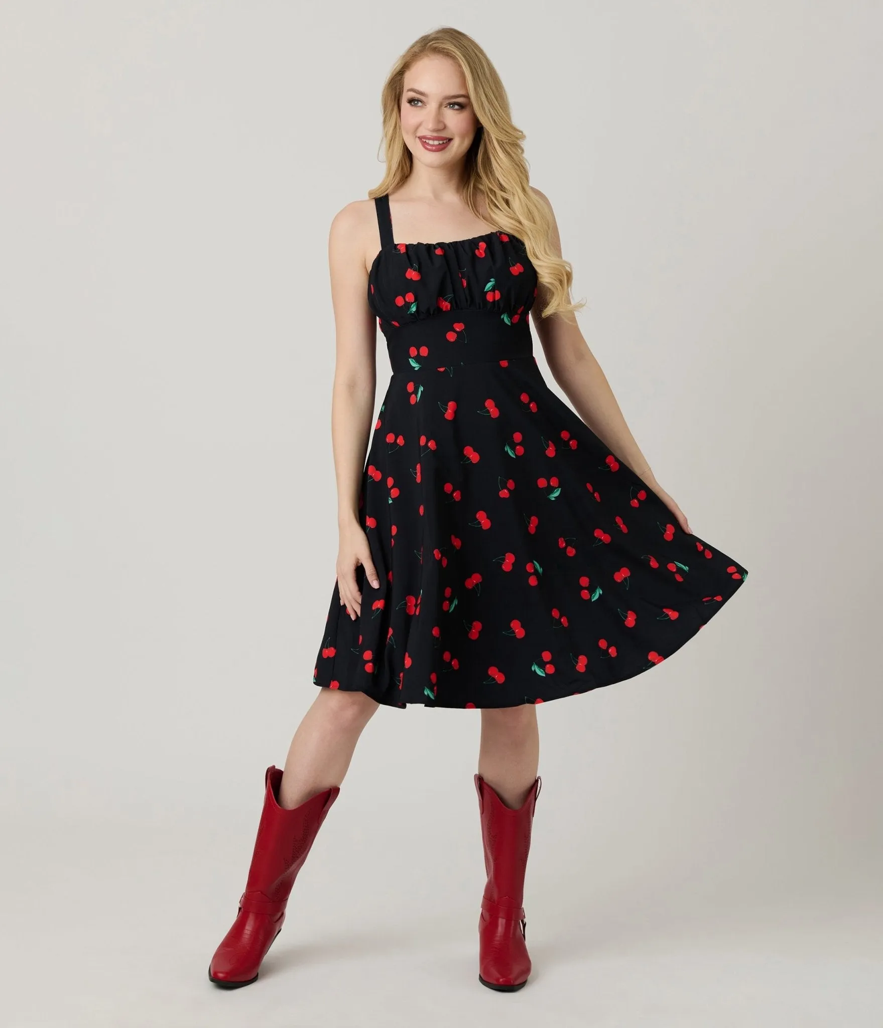 Black Cherry Print Sleeveless Fit & Flare Dress sold by Unique Vintage product image thumbnail 4