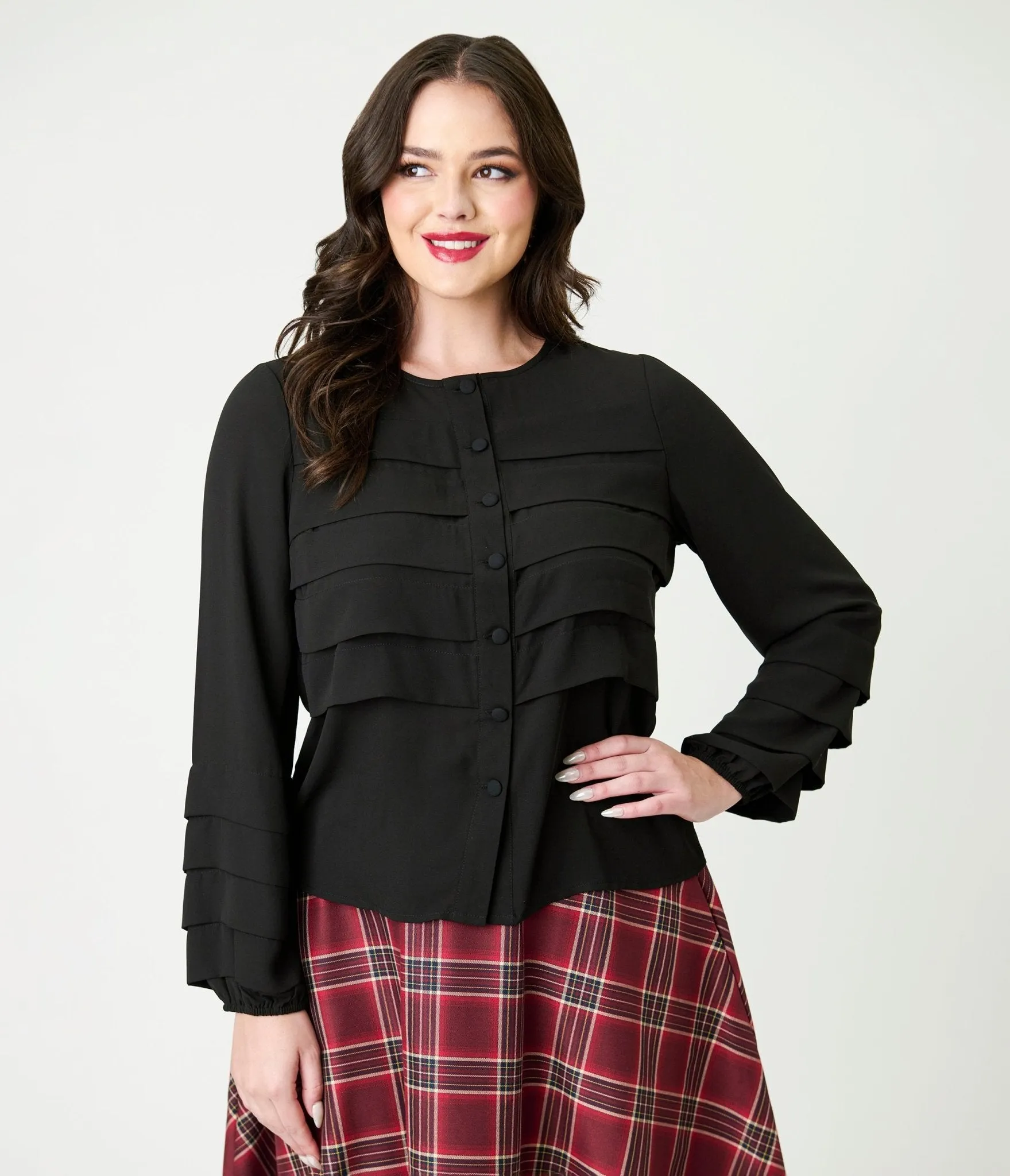 Smak Parlour Black Pleated Front Blouse sold by Unique Vintage product image thumbnail 3