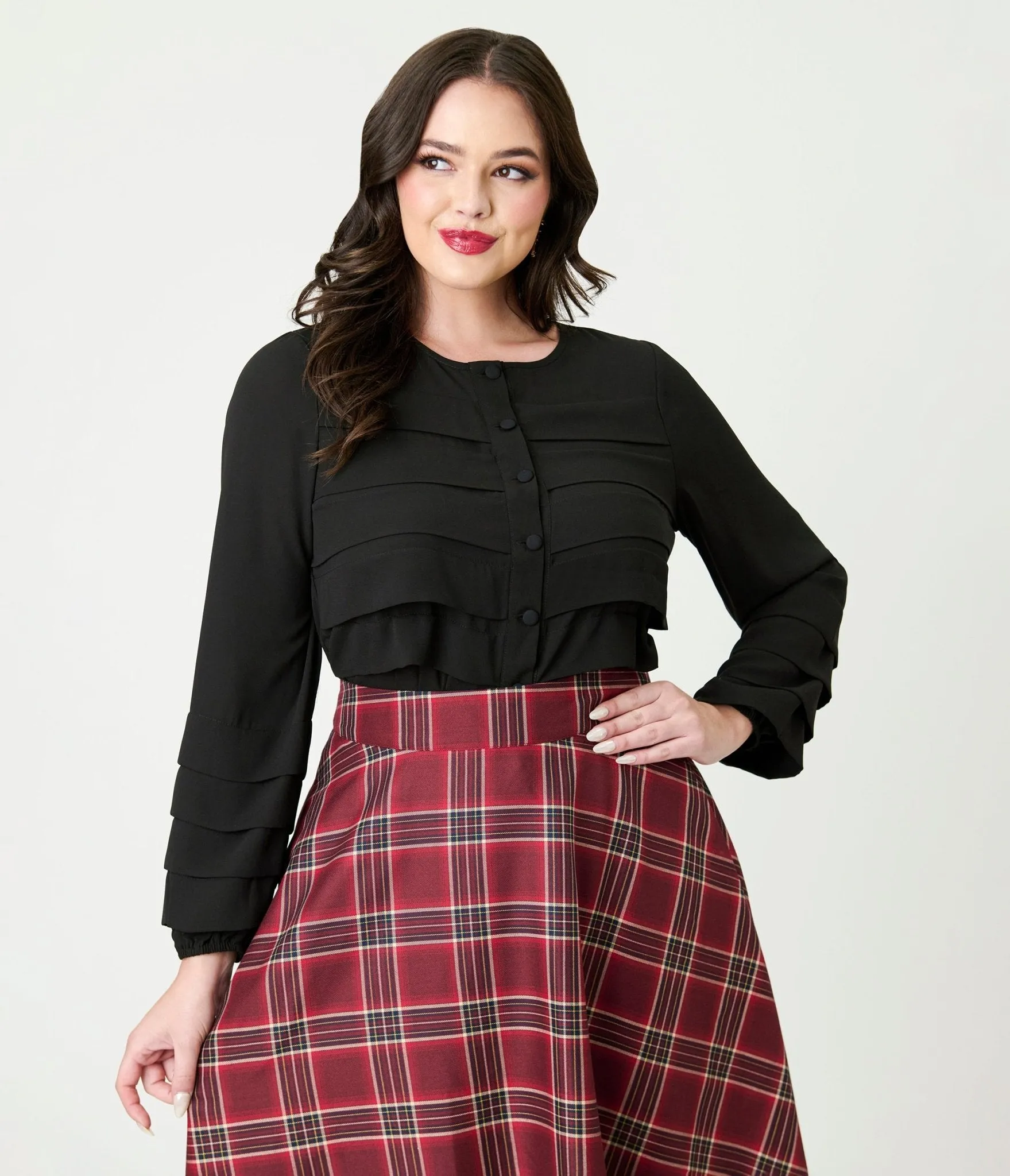 Smak Parlour Black Pleated Front Blouse sold by Unique Vintage