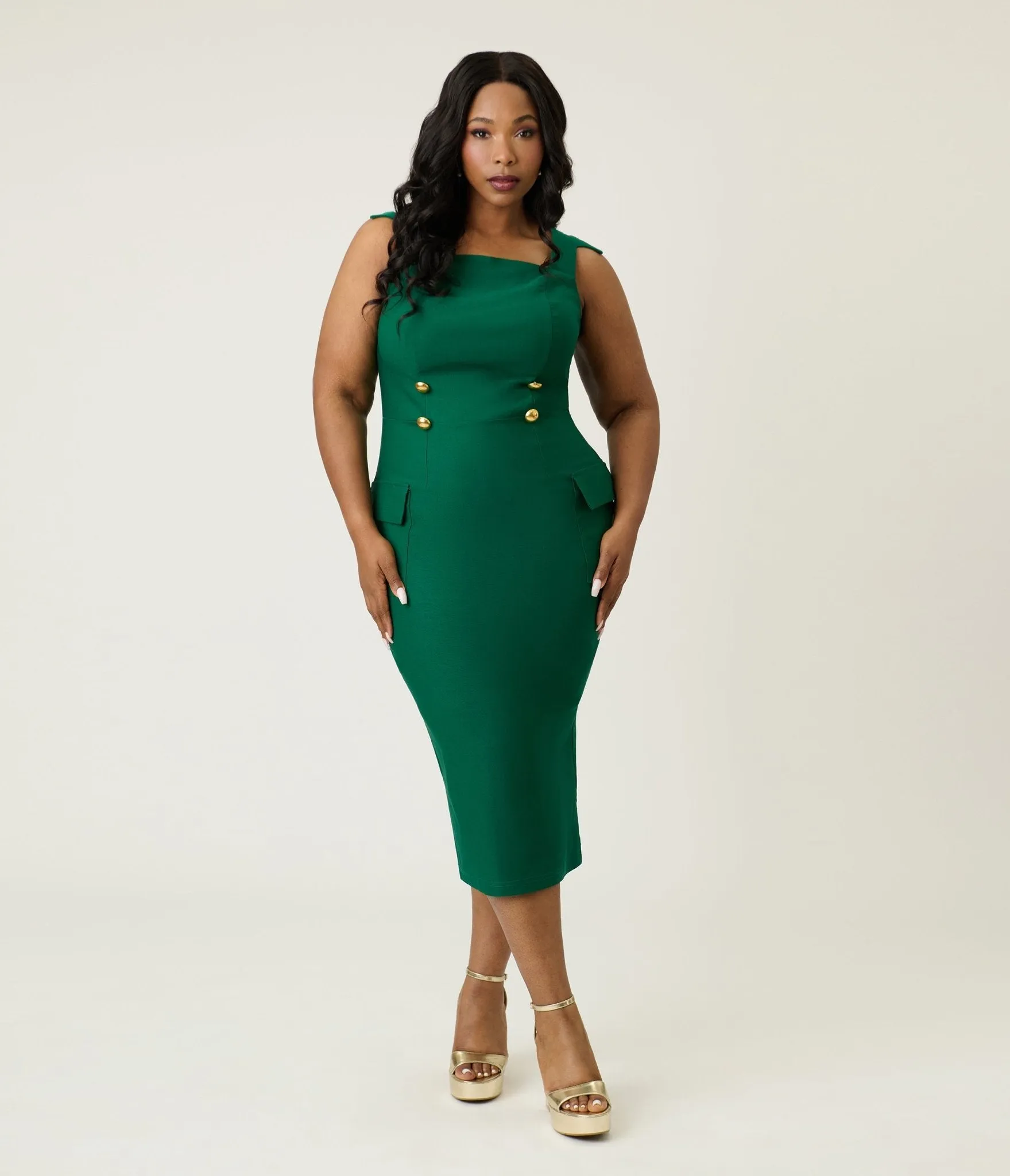 Unique Vintage Plus Size Emerald Sheath Pencil Dress sold by Unique Vintage product image thumbnail 4