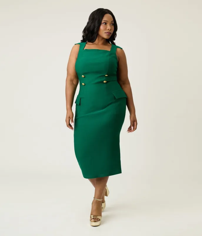 Unique Vintage Plus Size Emerald Sheath Pencil Dress sold by Unique Vintage
