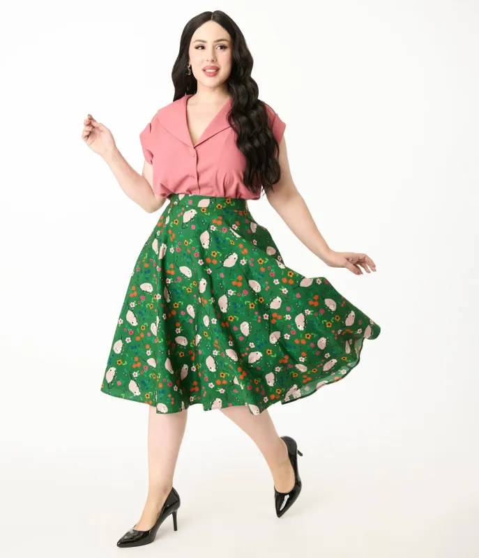 Magnolia Place Plus Size Green Awesome Opossum Sally Swing Skirt sold by Unique Vintage