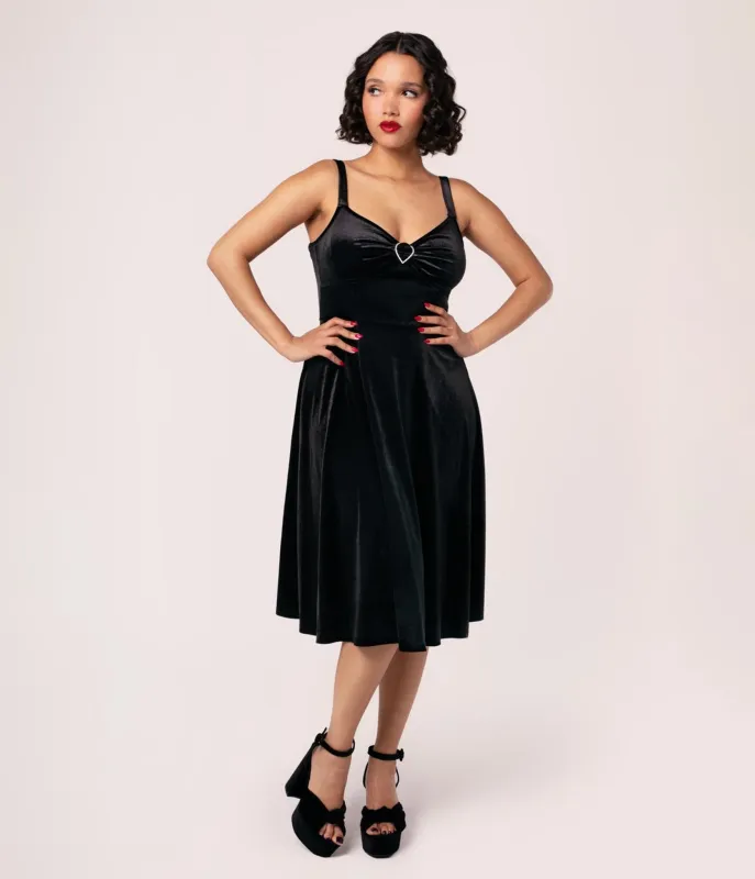 Hell Bunny Black Velvet Swing Dress sold by Unique Vintage