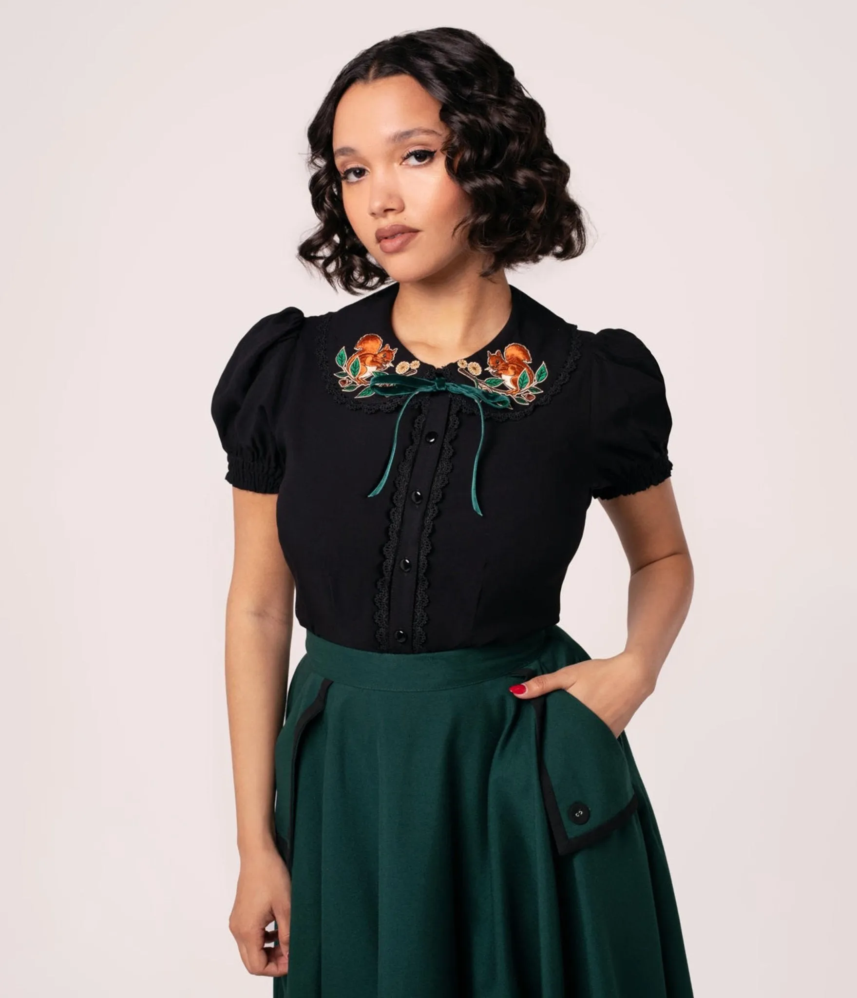 Hell Bunny Black Squirrel Blouse sold by Unique Vintage