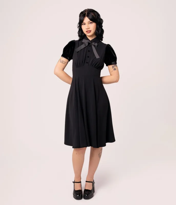 Hell Bunny Black Andrea Flare Dress sold by Unique Vintage