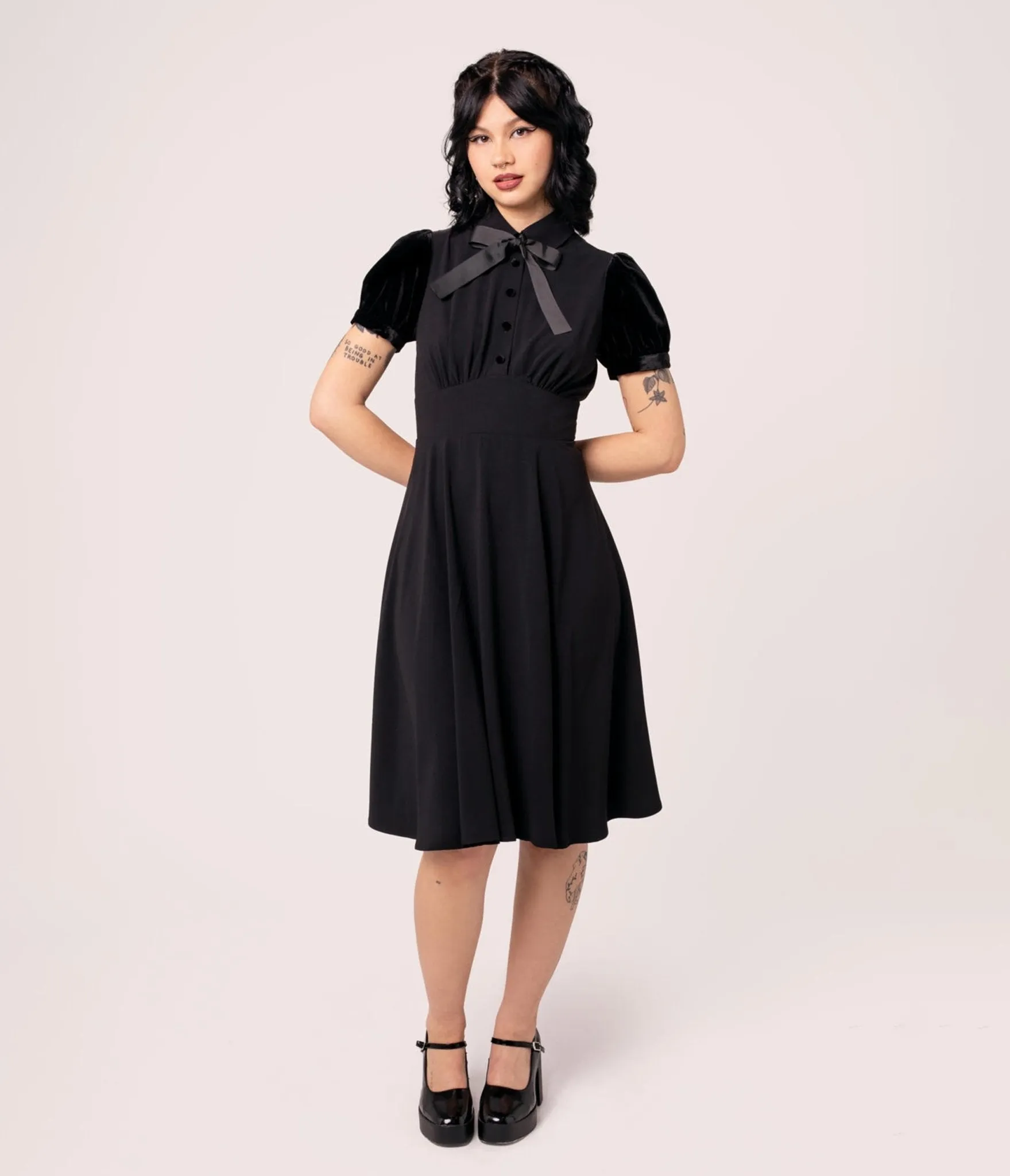 Hell Bunny Black Andrea Flare Dress sold by Unique Vintage