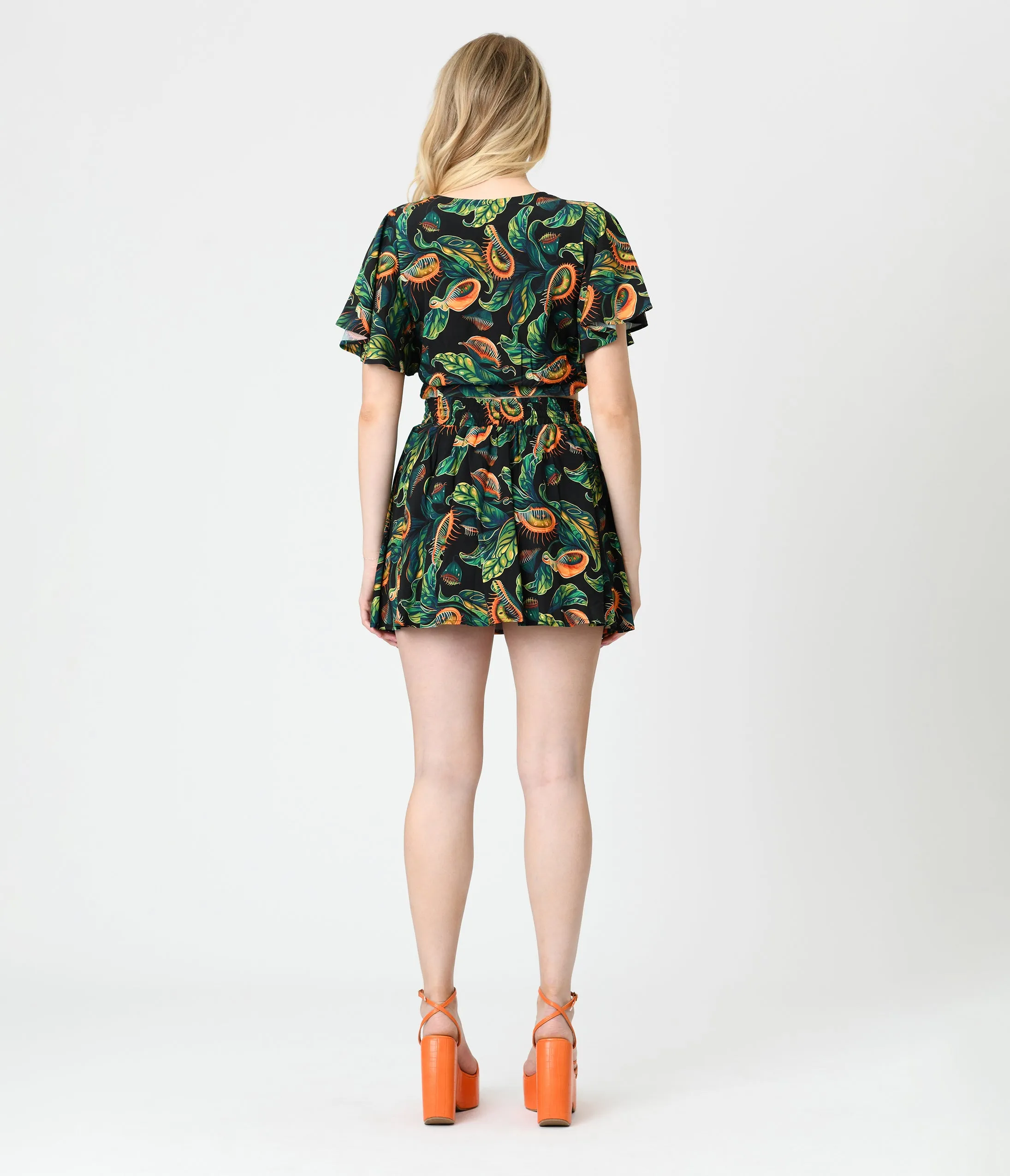 Unique Vintage Black & Green Venus Flytrap Print Daryl Skort sold by Unique Vintage product image thumbnail 3