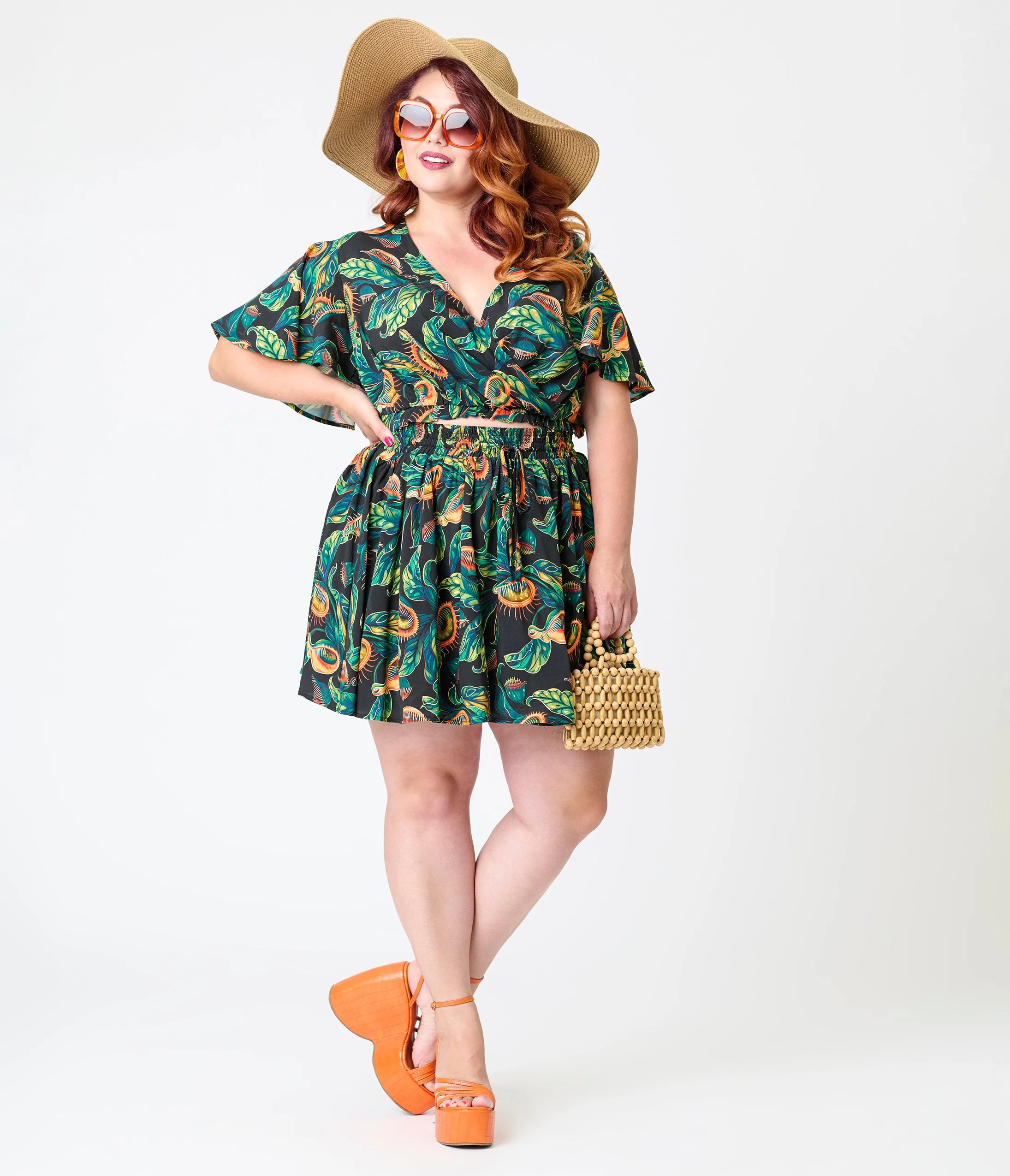 Unique Vintage Plus Size Black & Green Venus Flytrap Print Daryl Skort sold by Unique Vintage product image thumbnail 4