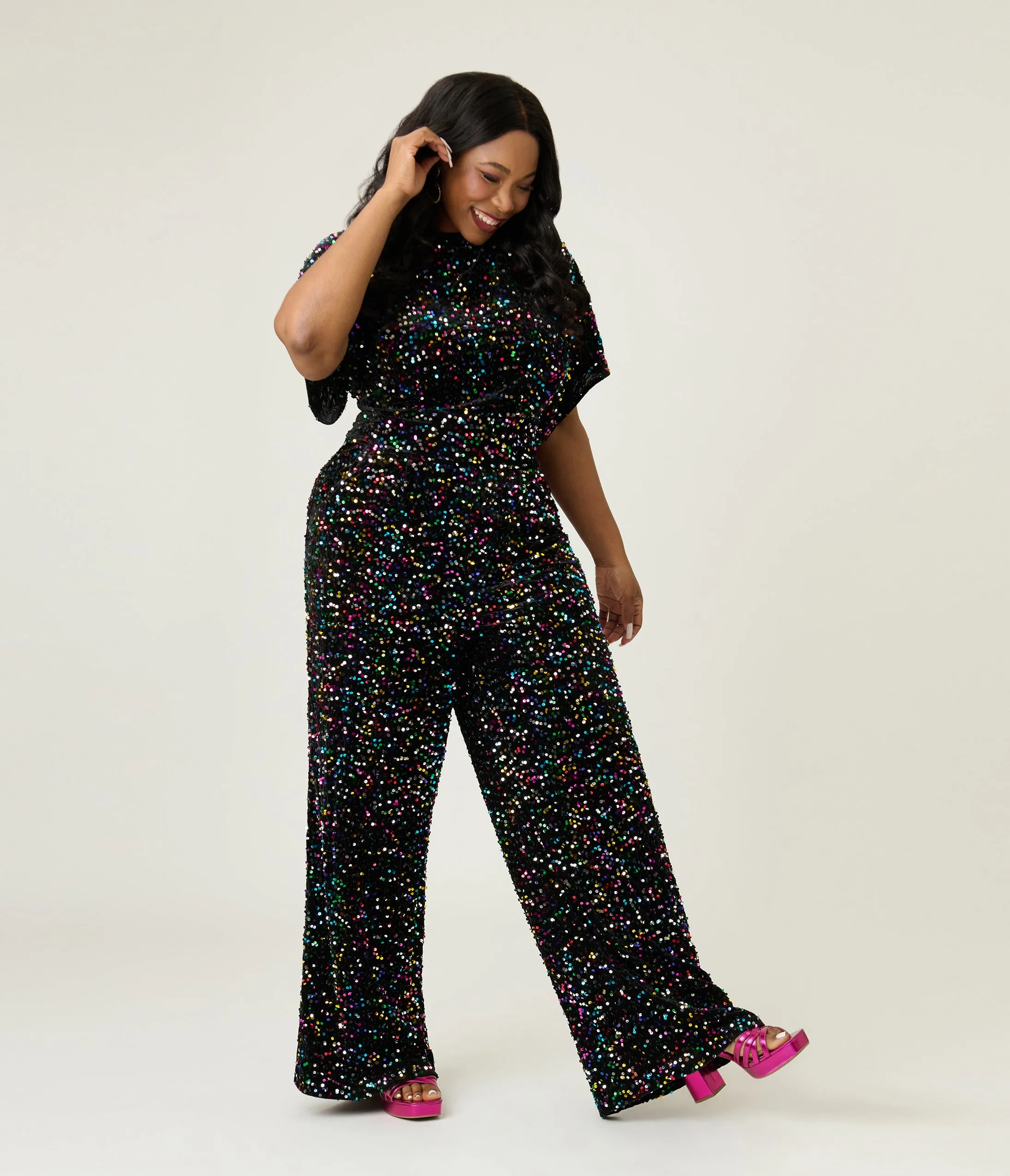 Smak Parlour Plus Size Rainbow Sequin Wide Leg Jumpsuit sold by Unique Vintage product image thumbnail 3
