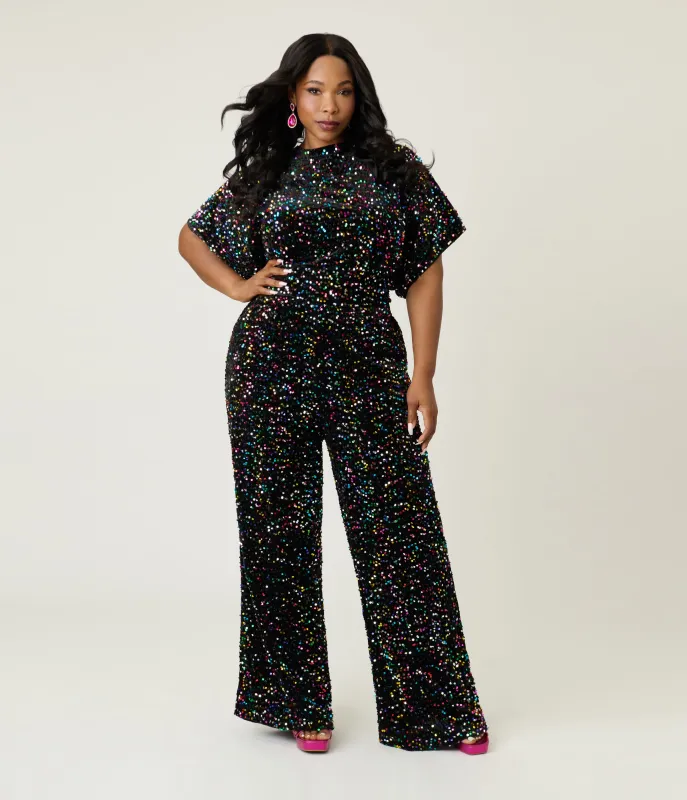 Smak Parlour Plus Size Rainbow Sequin Wide Leg Jumpsuit sold by Unique Vintage