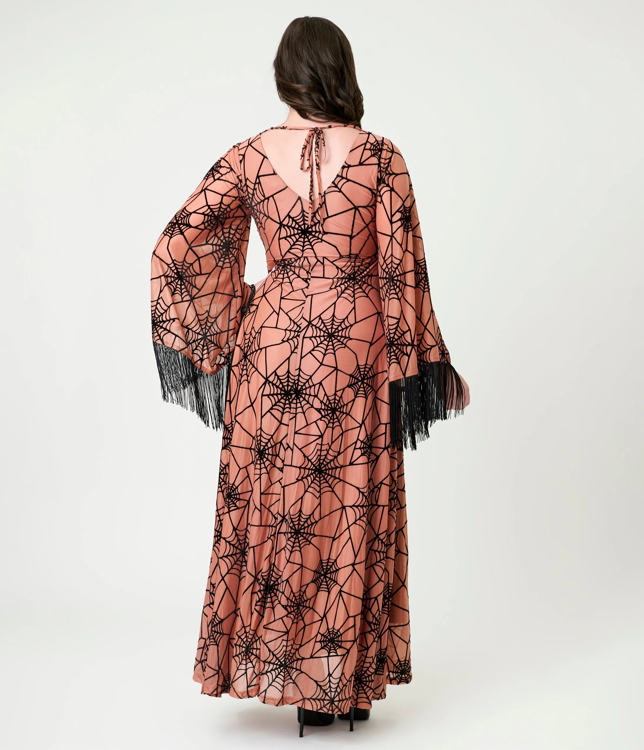 Smak Parlour Nude & Black Spiderweb Fringe Sleeve Stevie Maxi Dress sold by Unique Vintage product image thumbnail 2