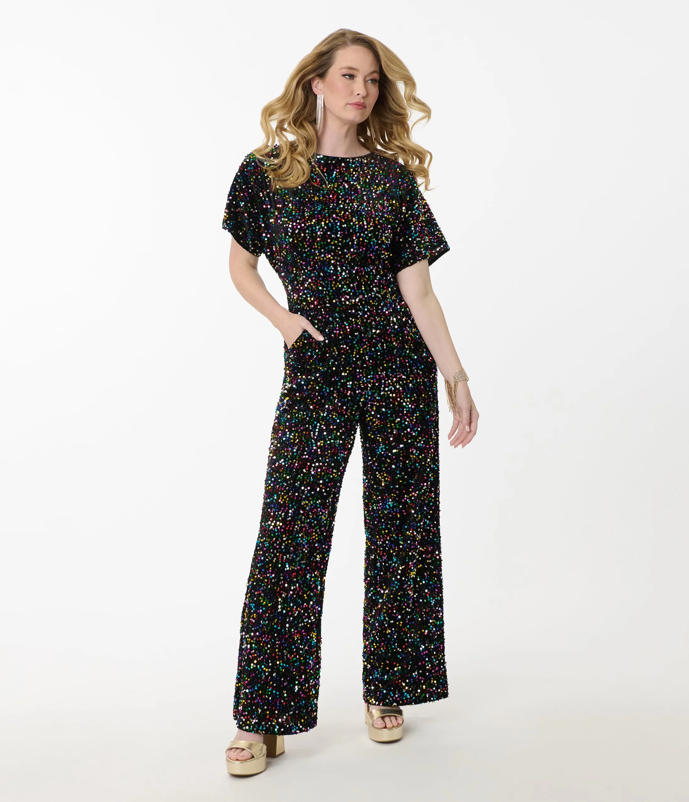 Smak Parlour Rainbow Sequin Wide Leg Jumpsuit sold by Unique Vintage